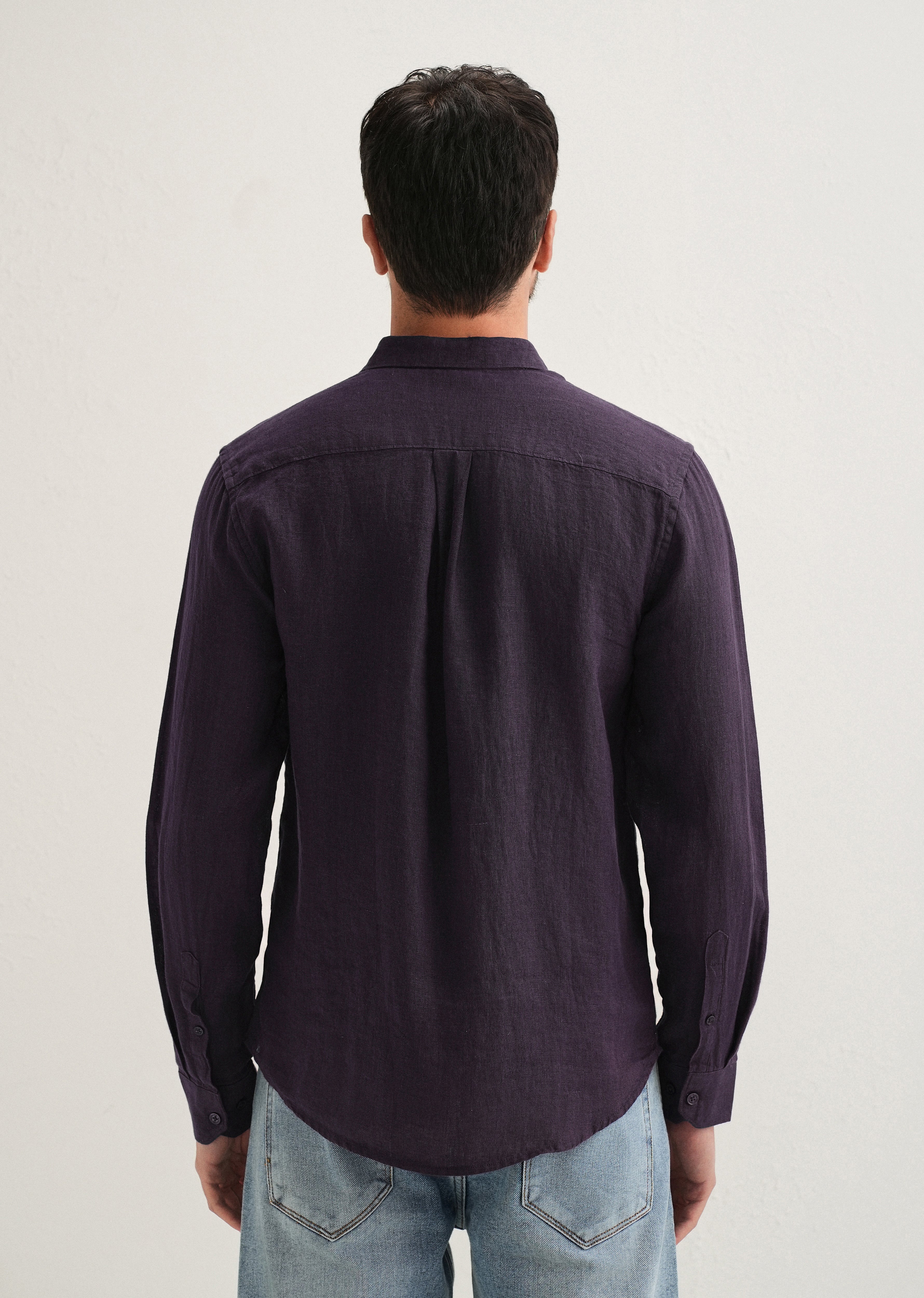 Dark Purple Pure Linen Shirt - Image 3