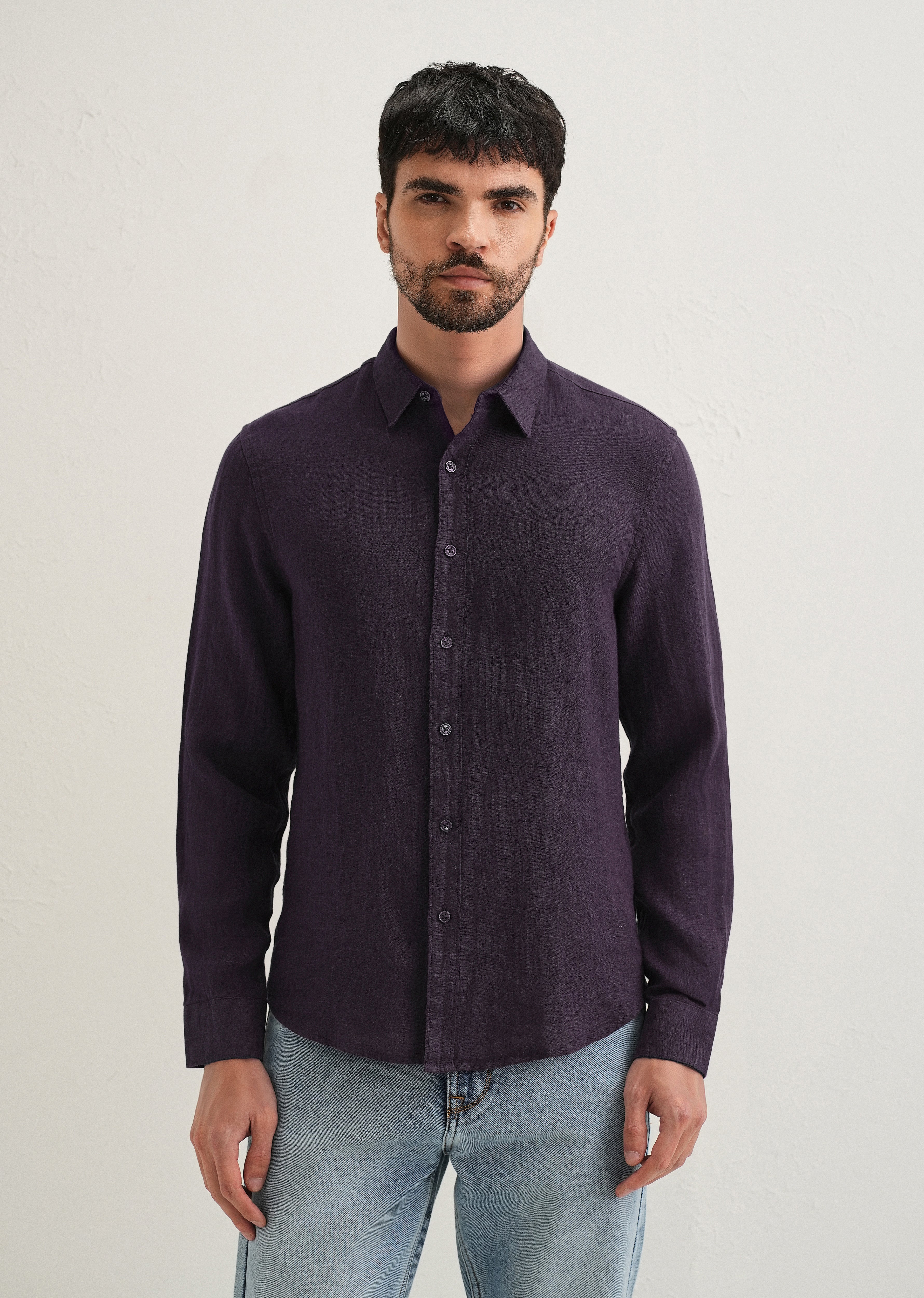 Dark Purple Pure Linen Shirt - Image 4