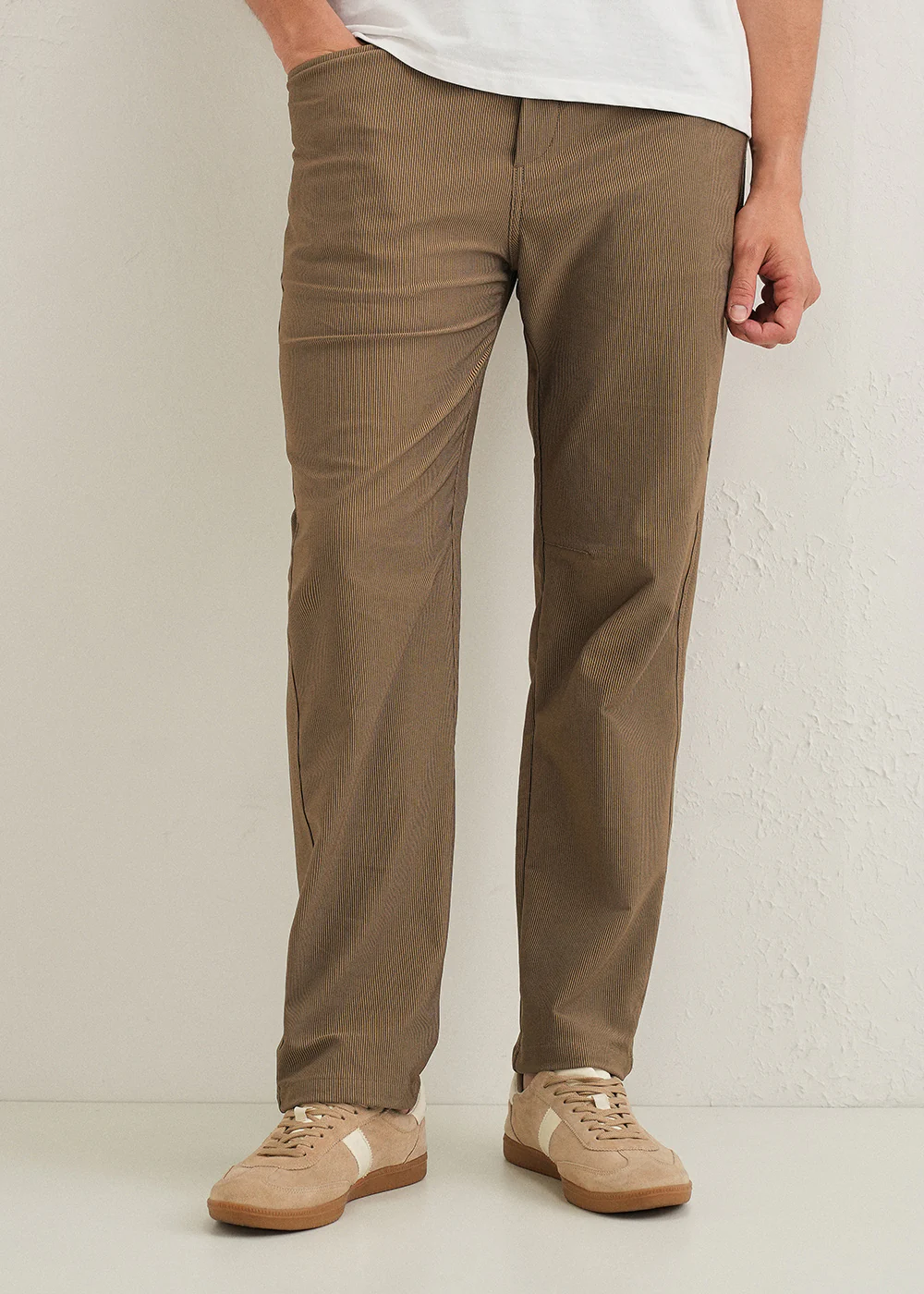 Dark Taupe Straight Fit Corduroy Pants - Image 7