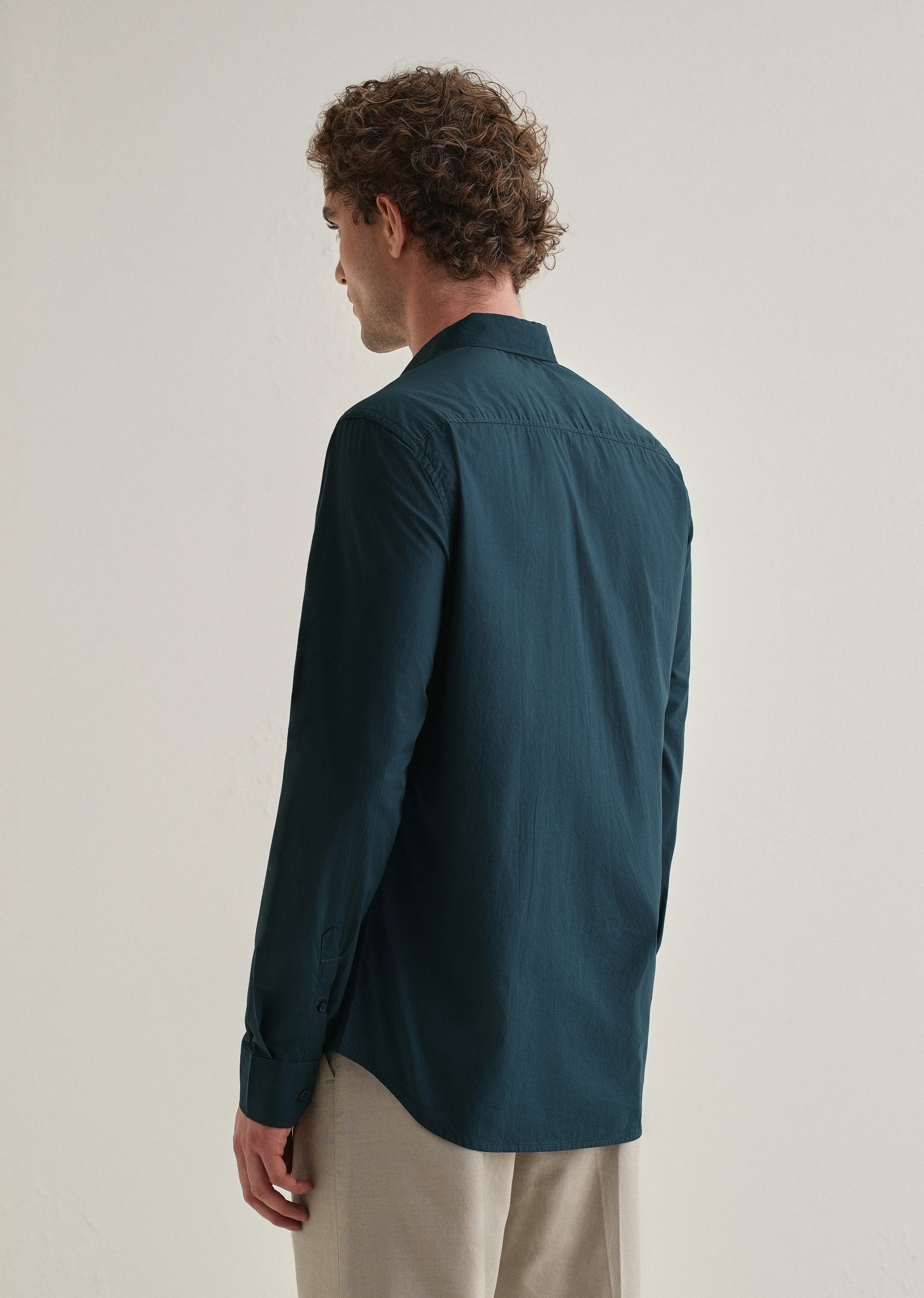 Dark Teal Blue Plain Cotton Shirt - Image 2