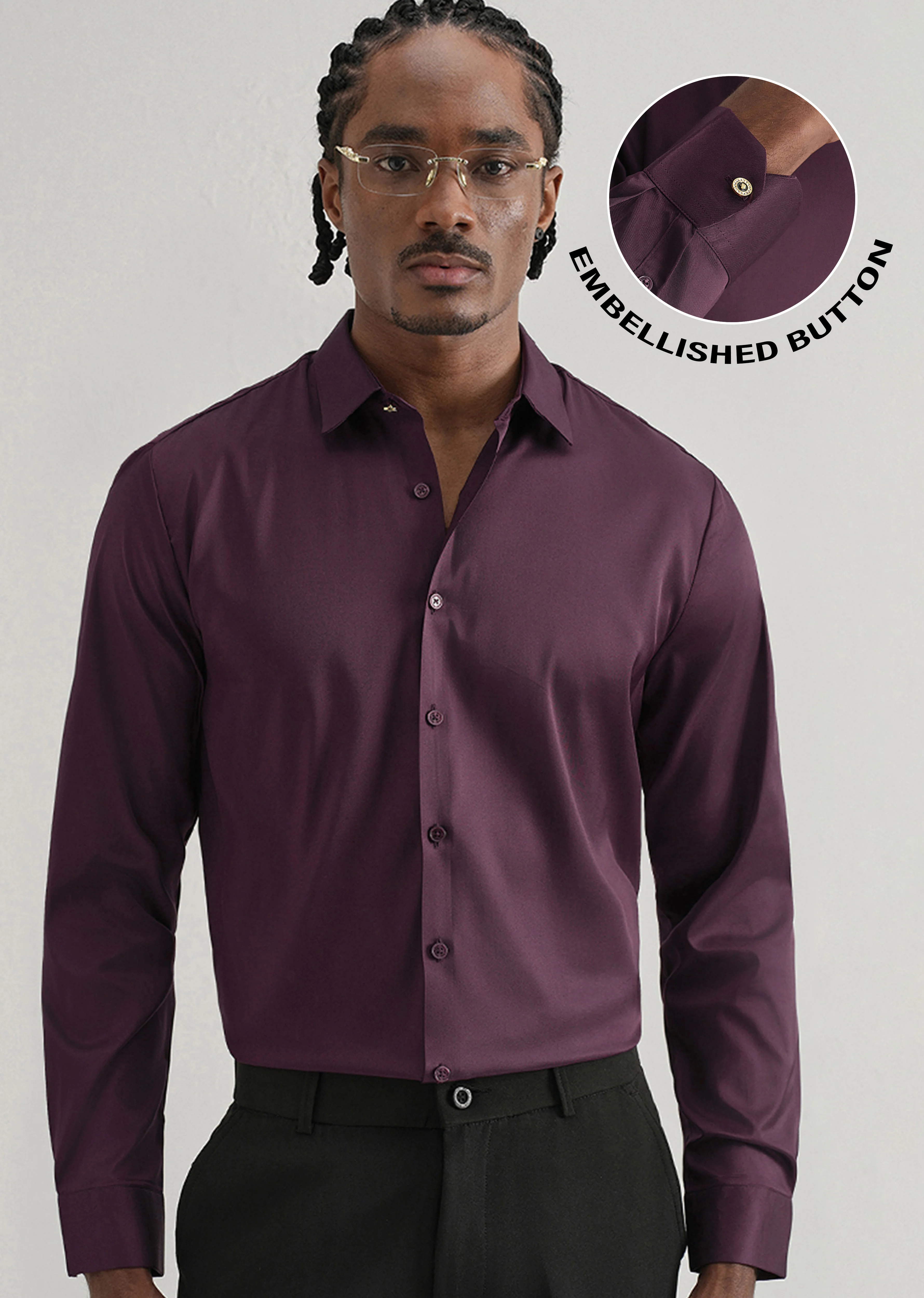 Dark Wine Plain Stitchless Placket Shirt