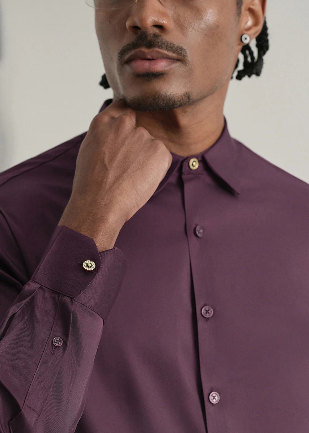 Dark Wine Plain Stitchless Placket Shirt - Image 2
