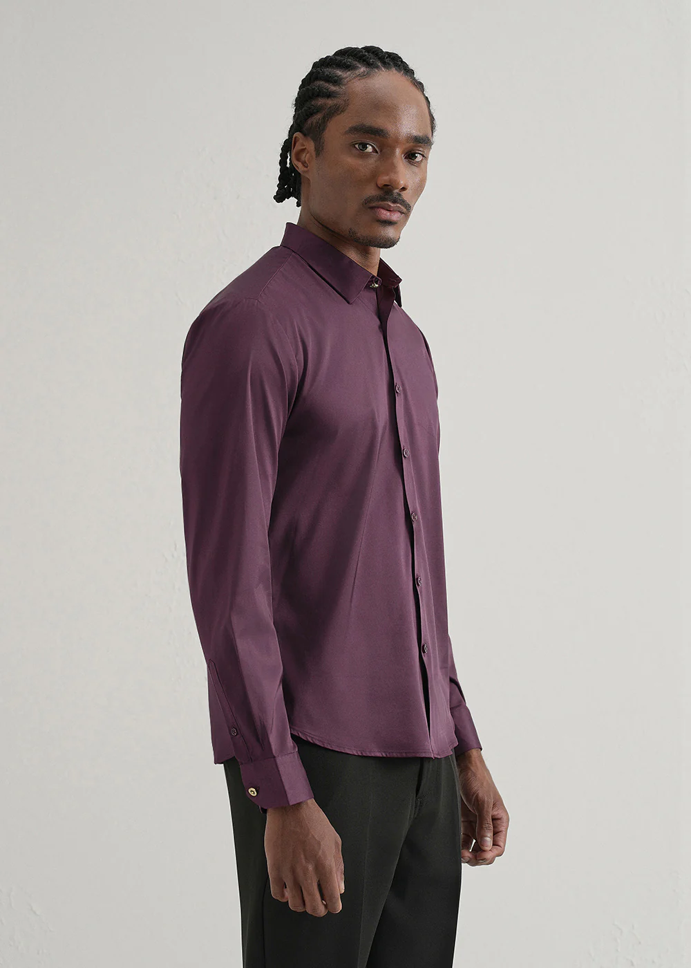 Dark Wine Plain Stitchless Placket Shirt - Image 5