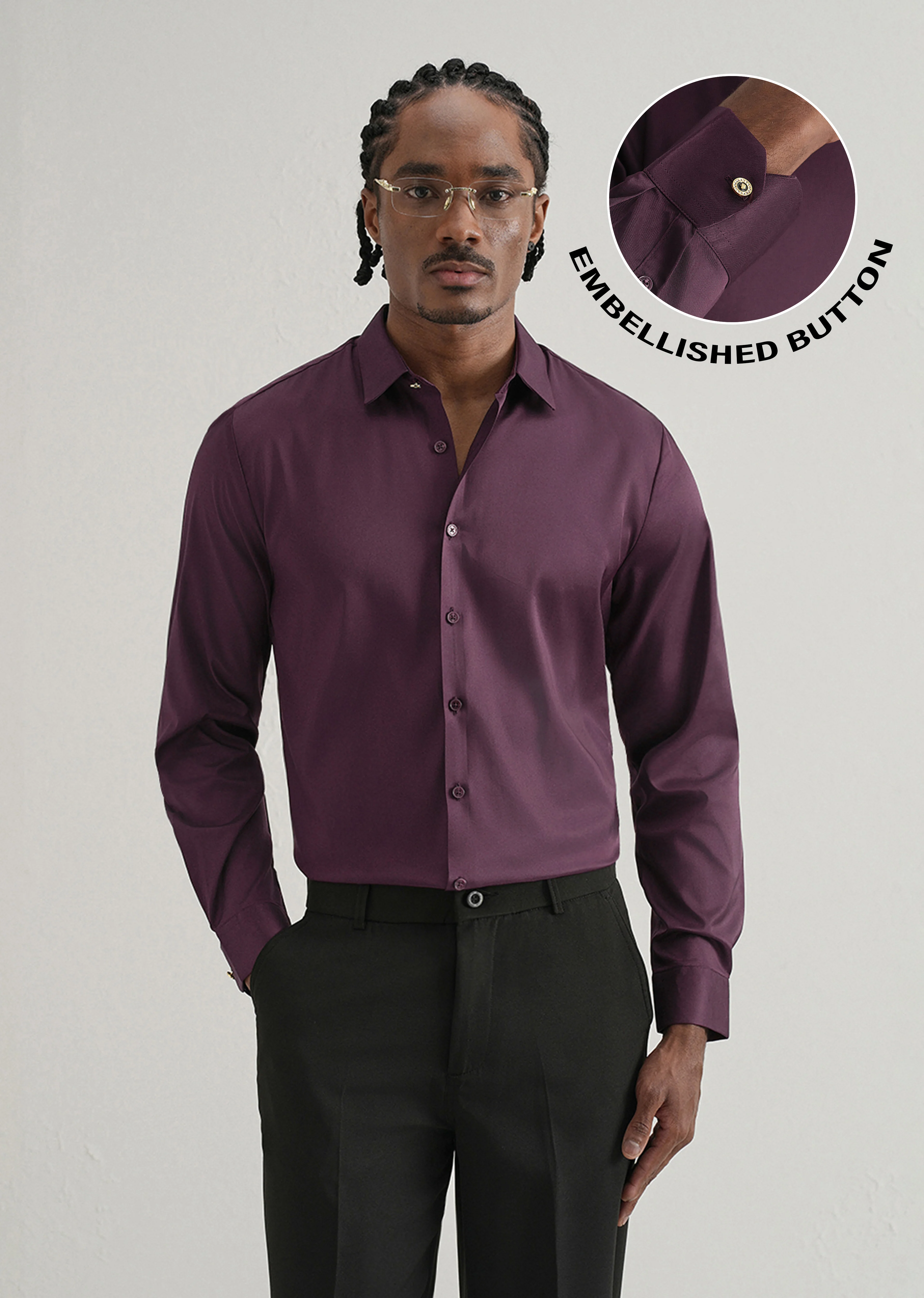 Dark Wine Plain Stitchless Placket Shirt - Image 7