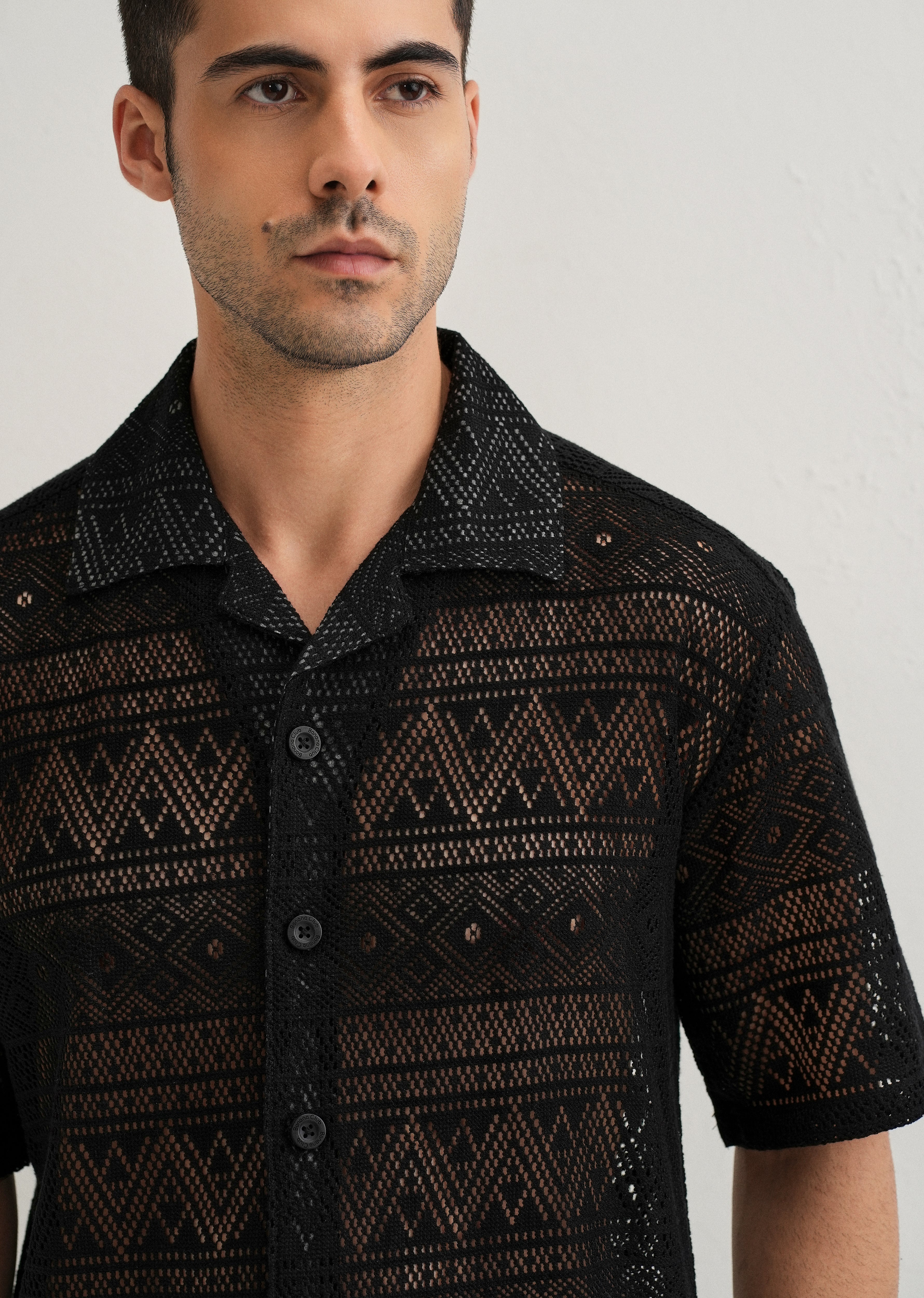 Deep Black Crochet Shirt - Image 5