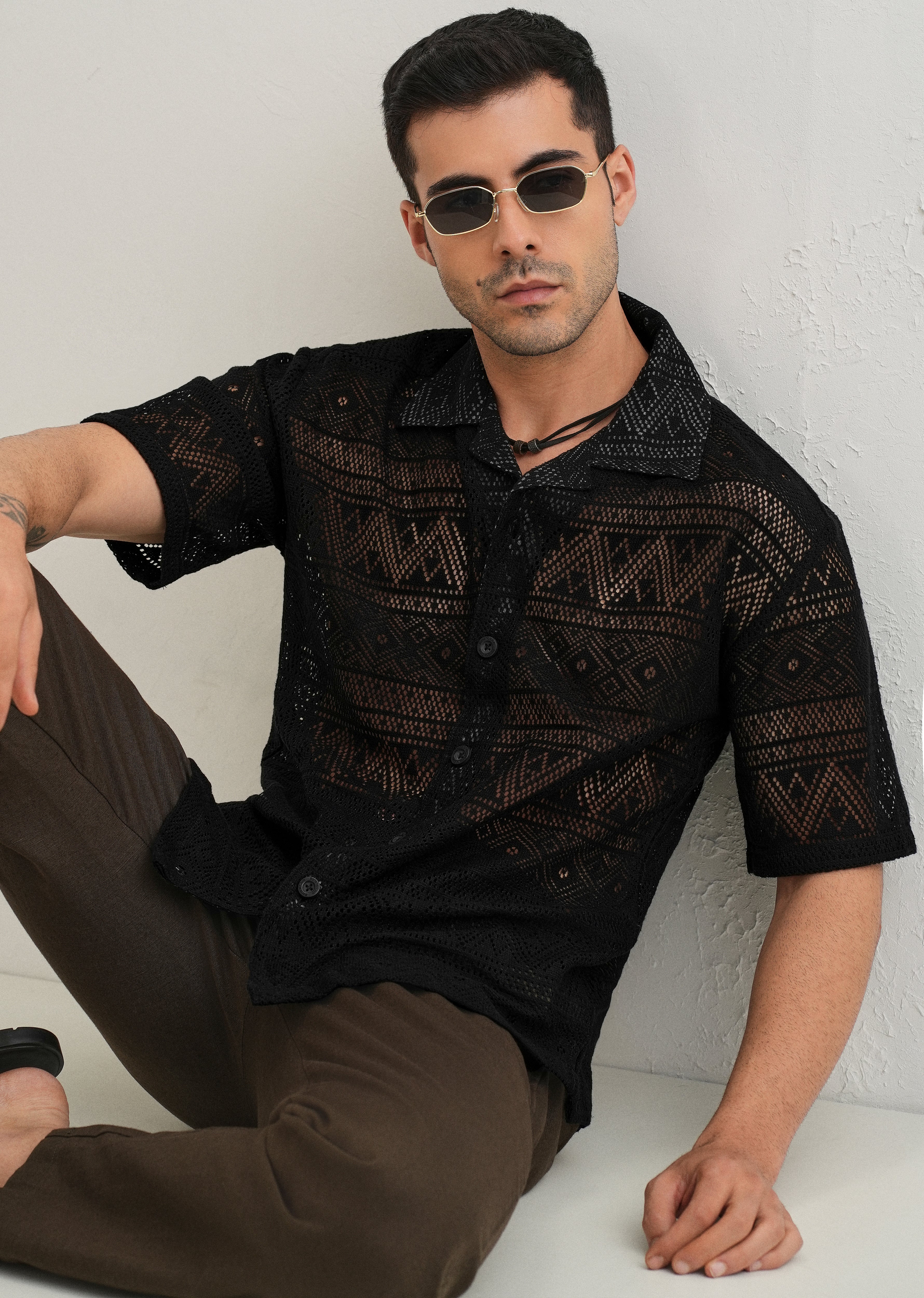 Deep Black Crochet Shirt - Image 7