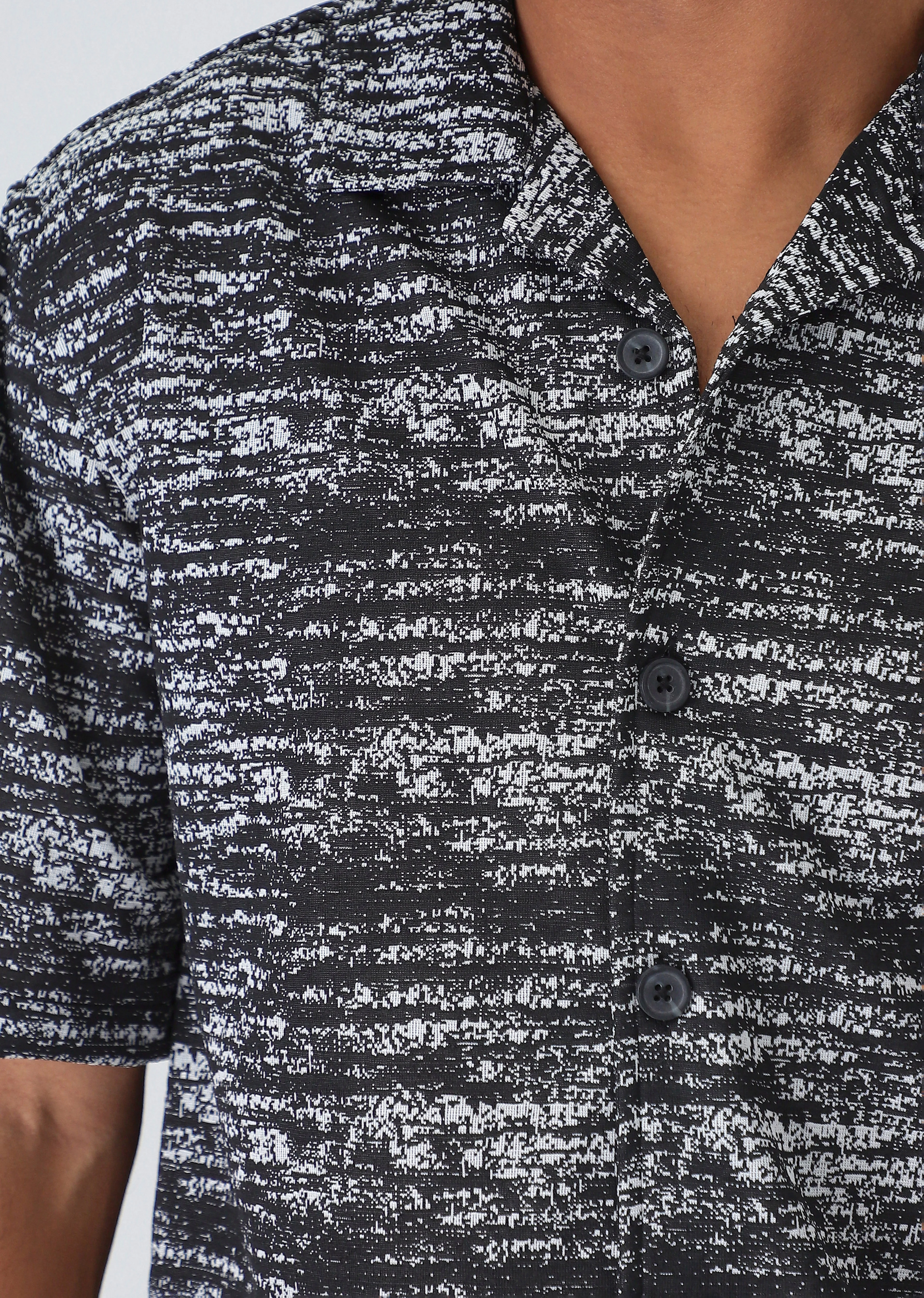 Deep black Knitted Half Sleeves Shirt - Image 2