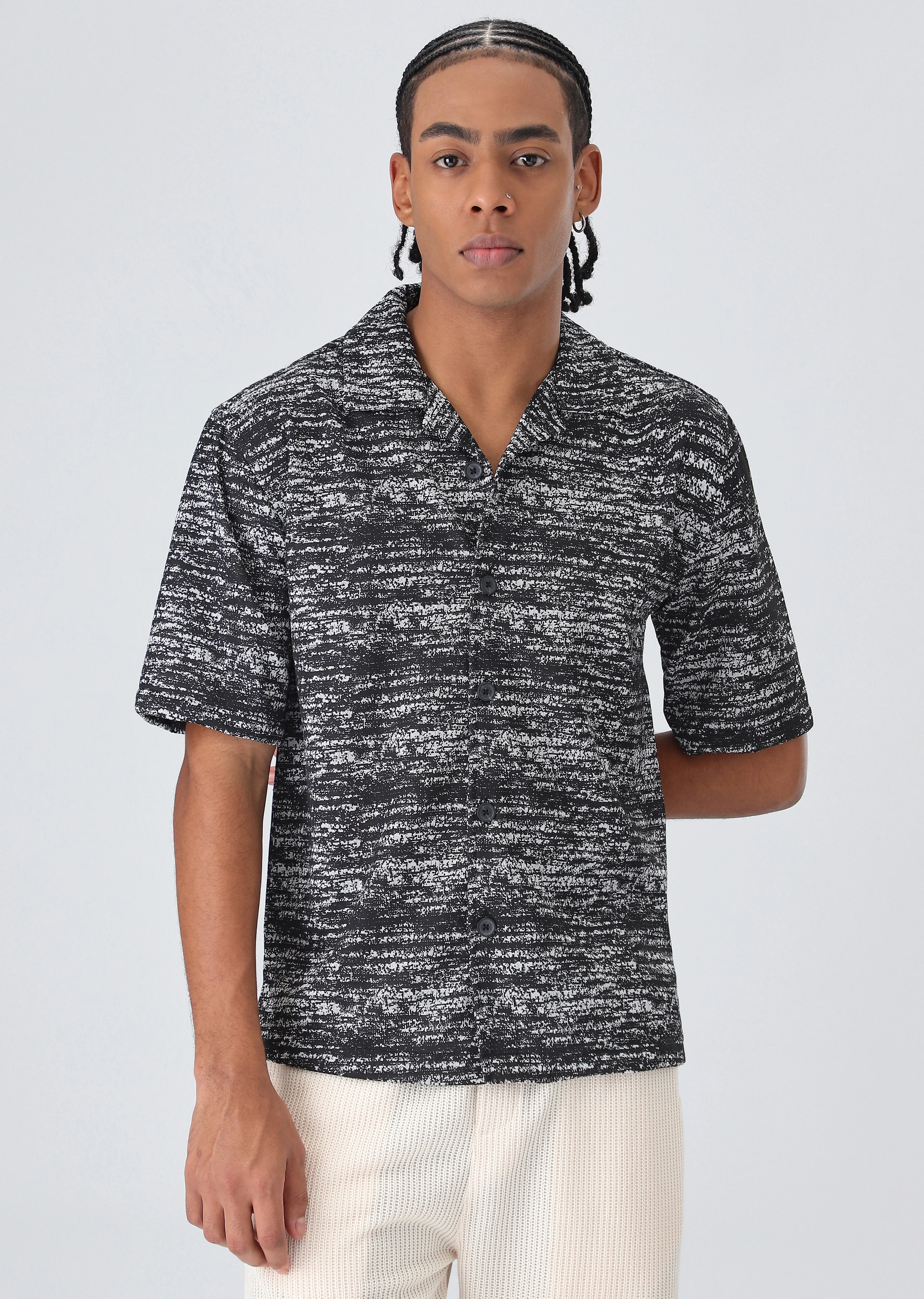 Deep black Knitted Half Sleeves Shirt - Image 3