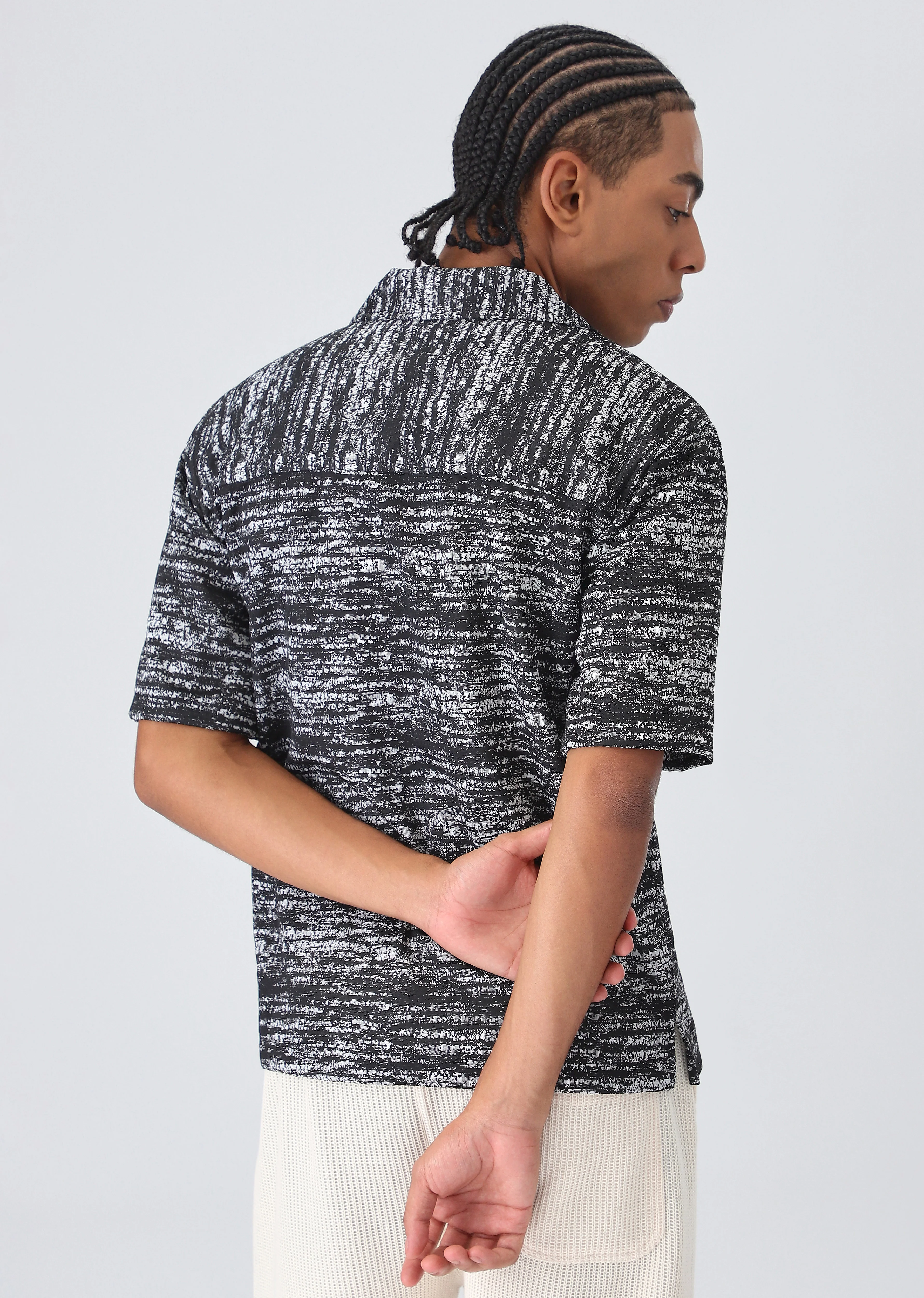Deep black Knitted Half Sleeves Shirt - Image 4