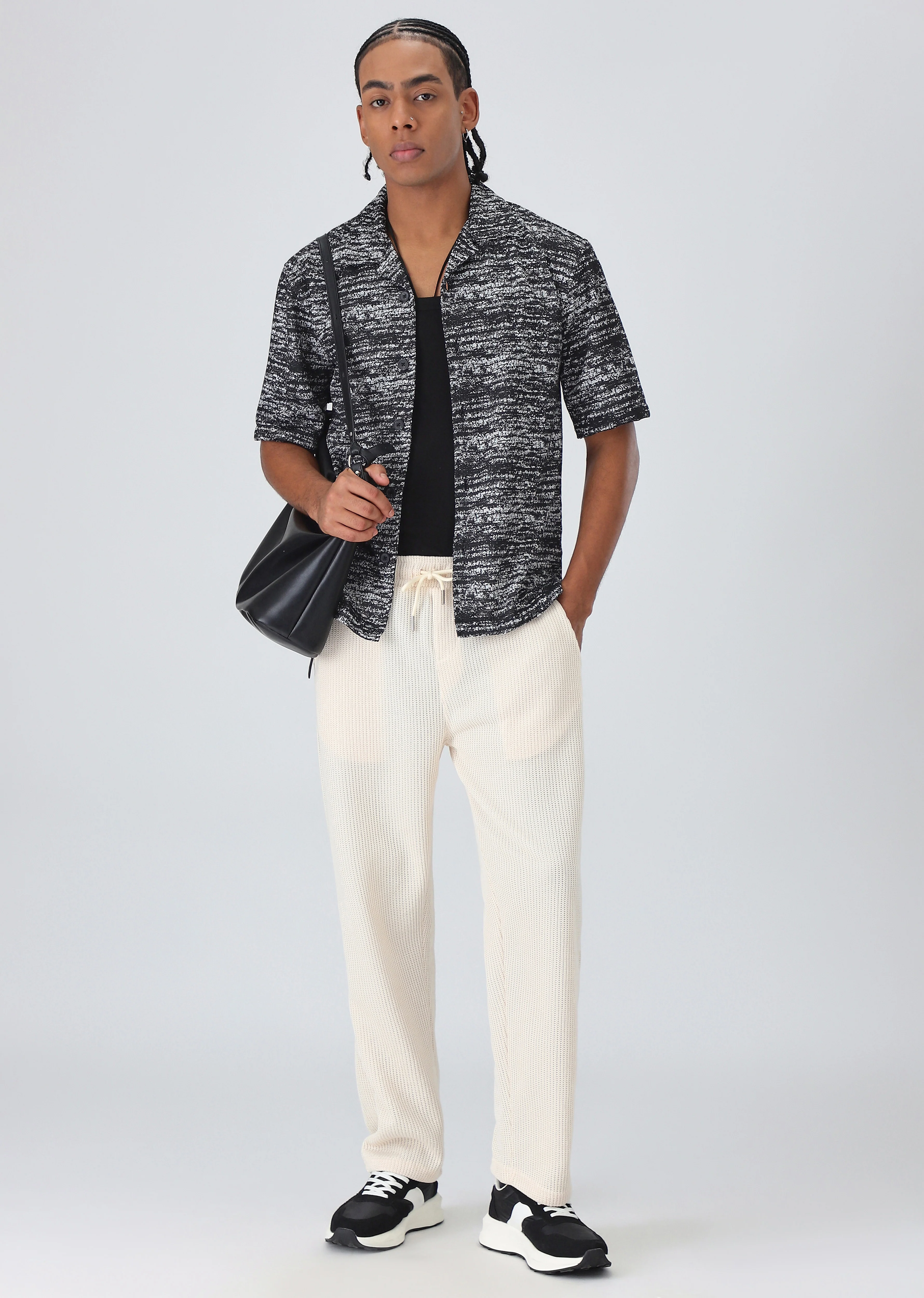 Deep black Knitted Half Sleeves Shirt - Image 6