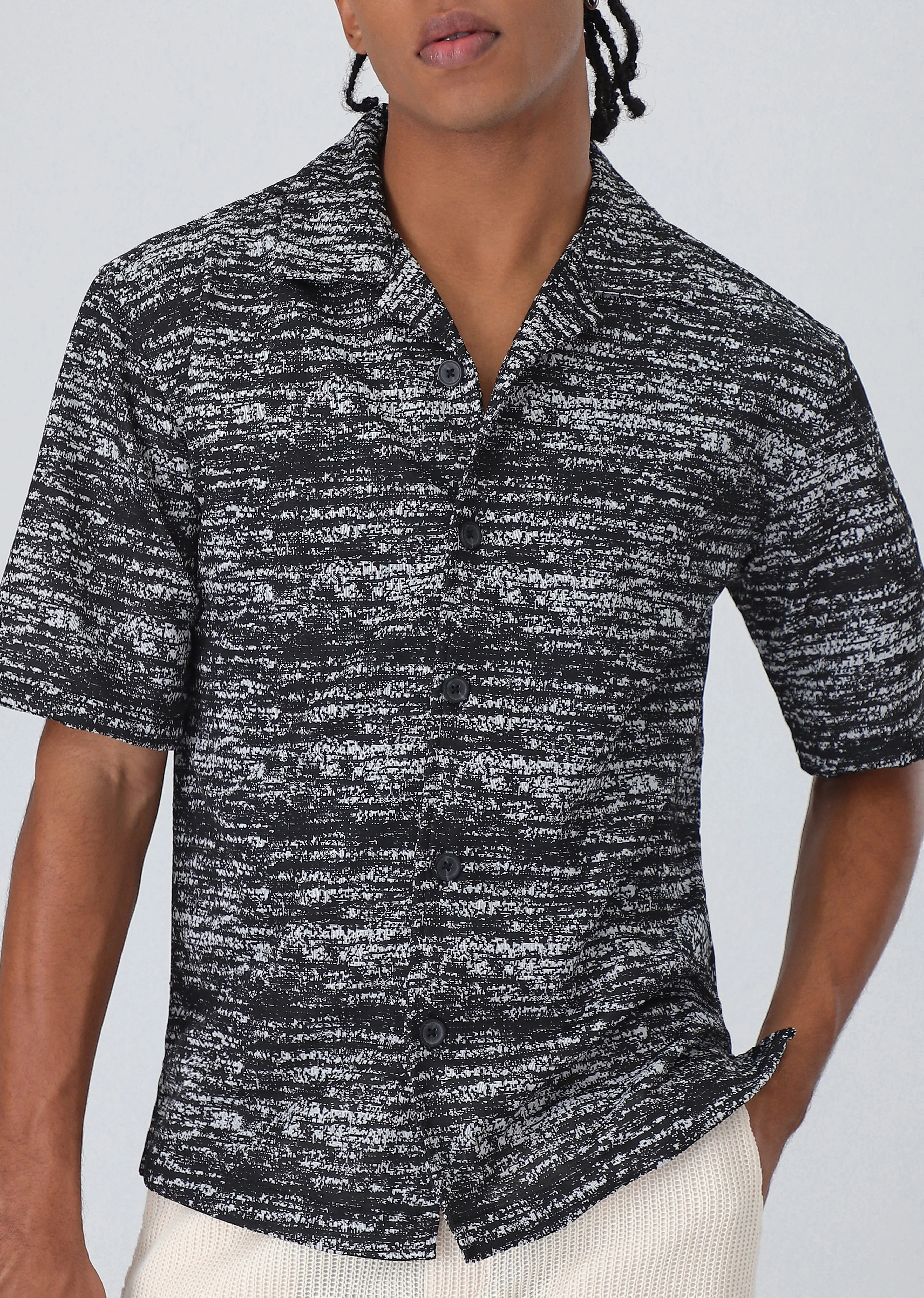 Deep black Knitted Half Sleeves Shirt - Image 7