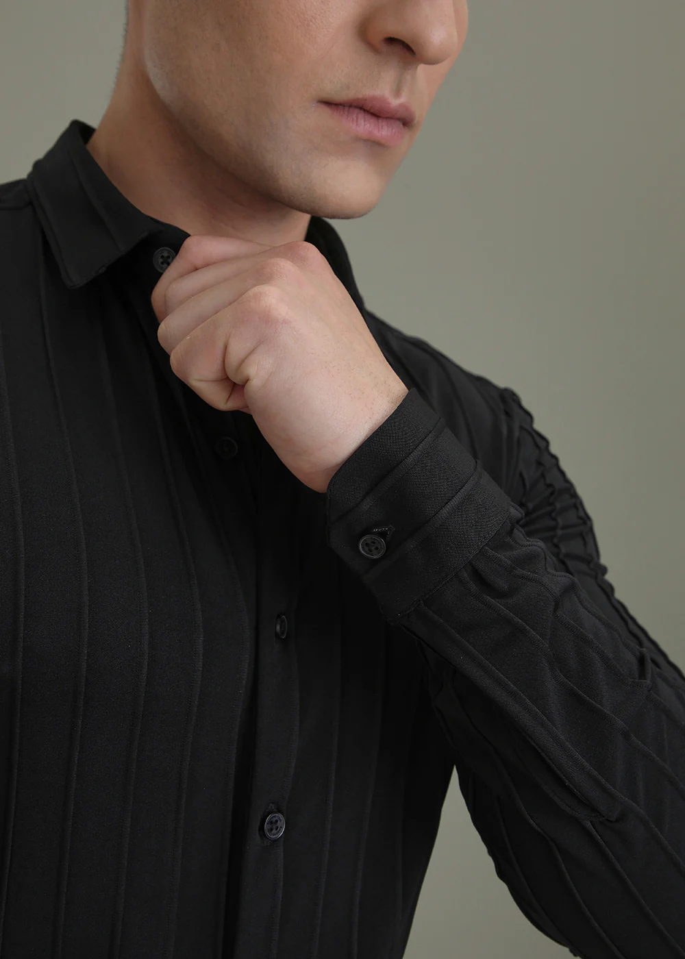 Deep Black Plain Stripe Shirt - Image 2