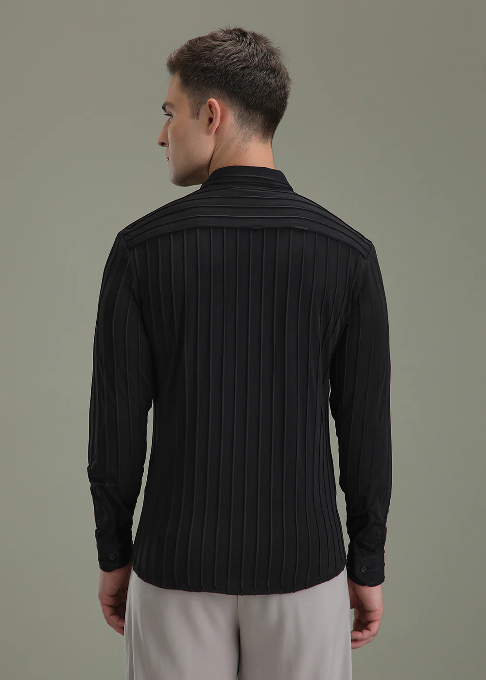 Deep Black Plain Stripe Shirt - Image 4