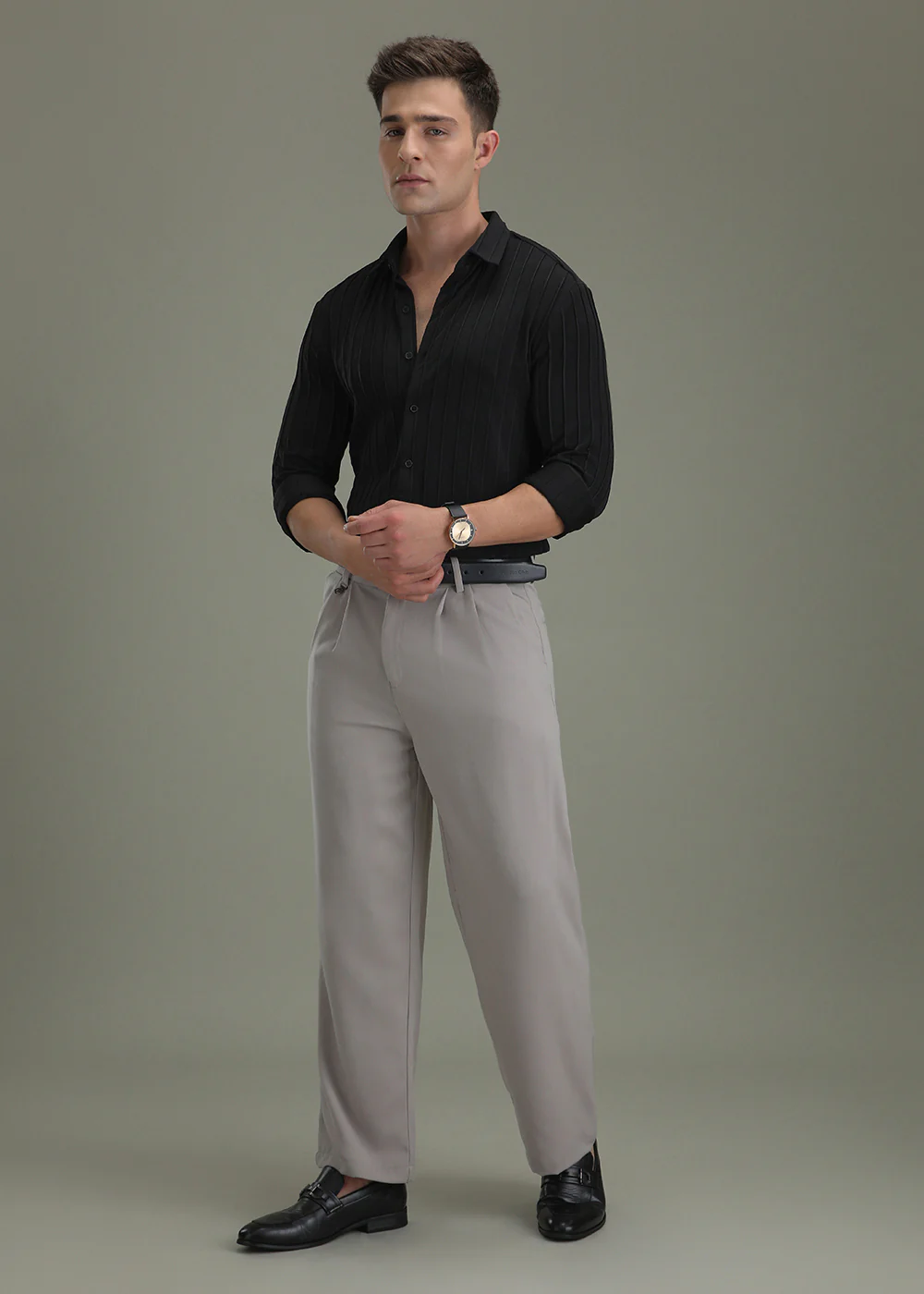 Deep Black Plain Stripe Shirt - Image 6