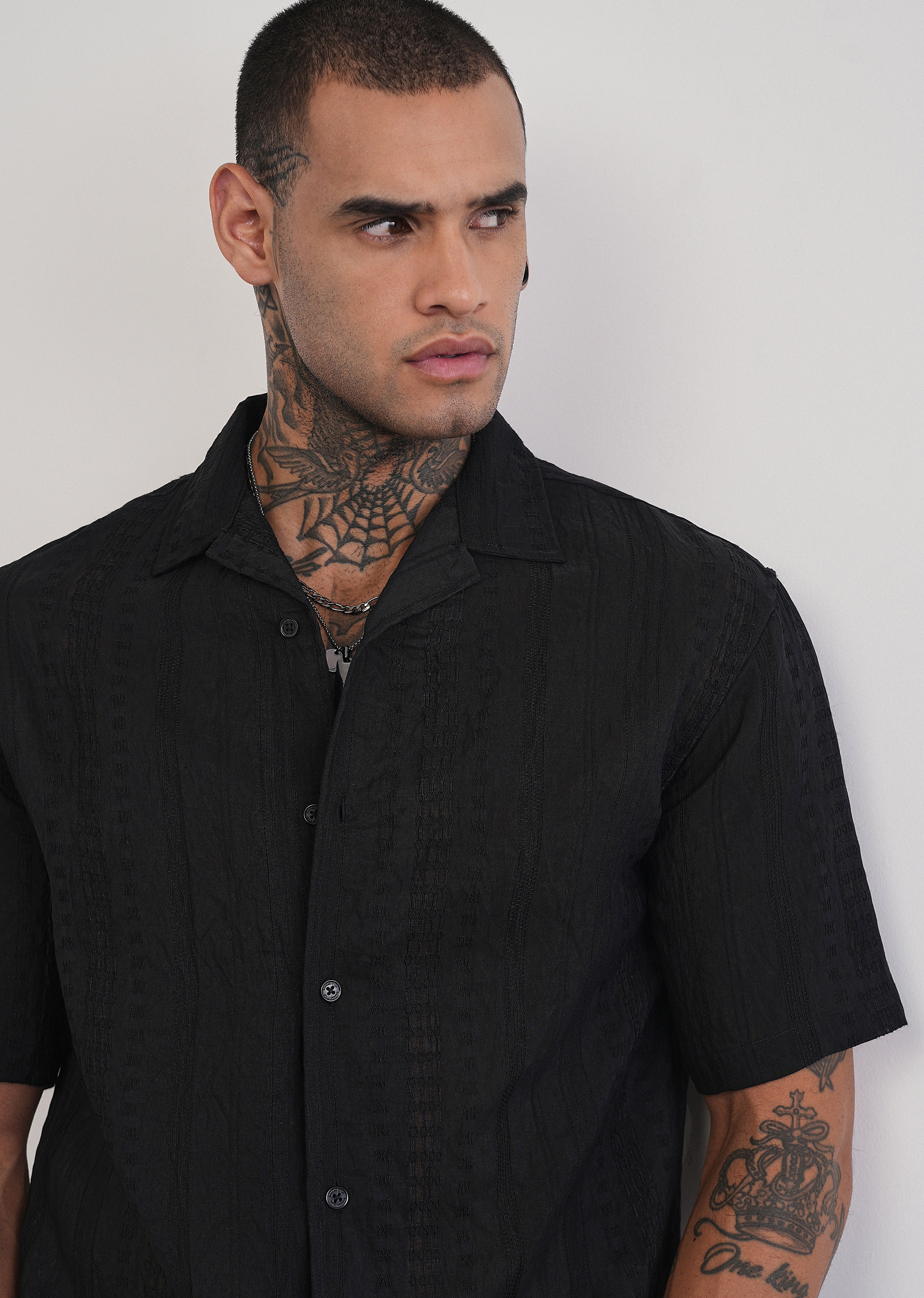 Deep Black Self Patterned Shirt - Image 5
