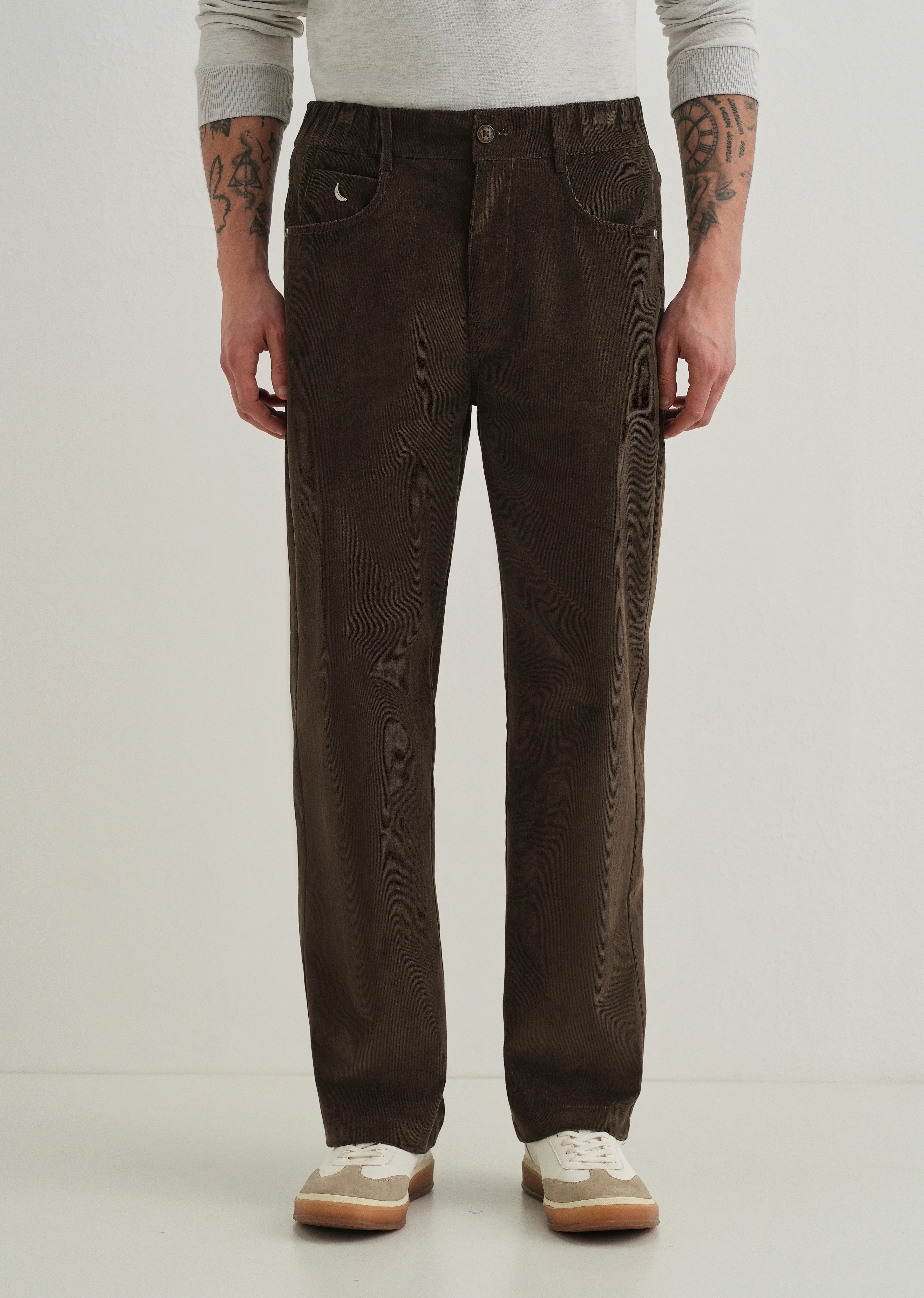 Deep Brown Semi-Elasticated Corduroy Pant - Image 3