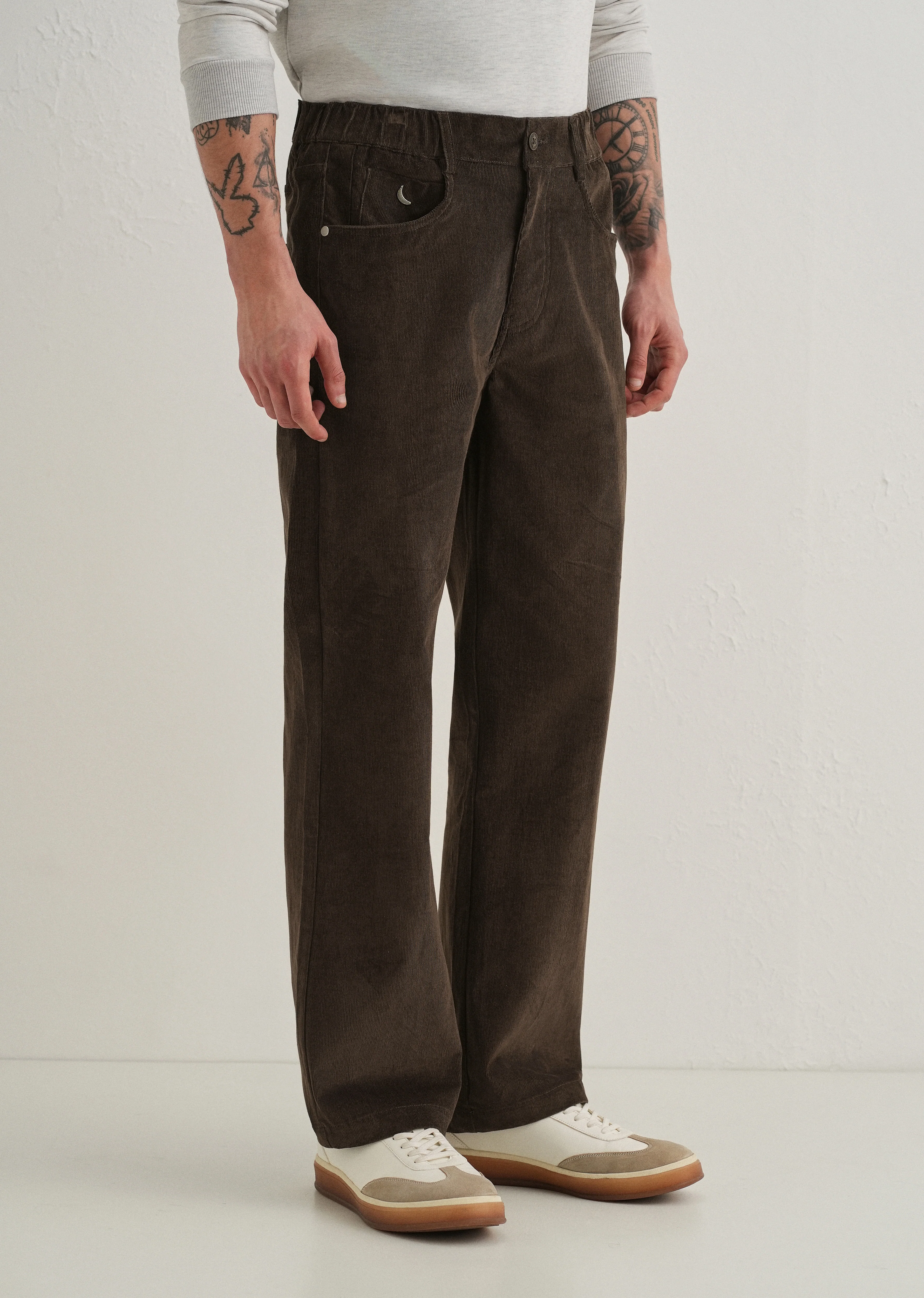 Deep Brown Semi-Elasticated Corduroy Pant - Image 4