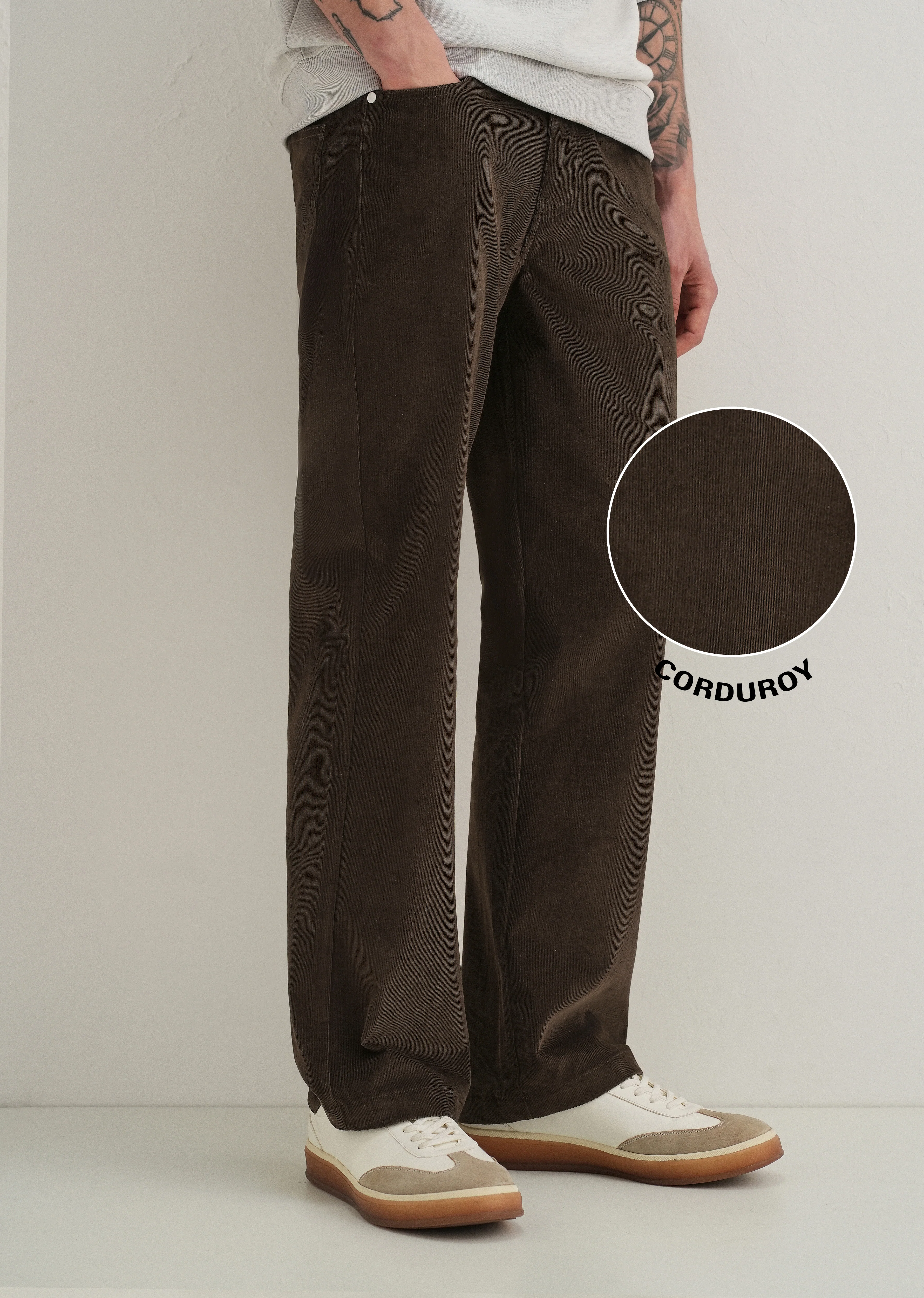 Deep Brown Semi-Elasticated Corduroy Pant - Image 7