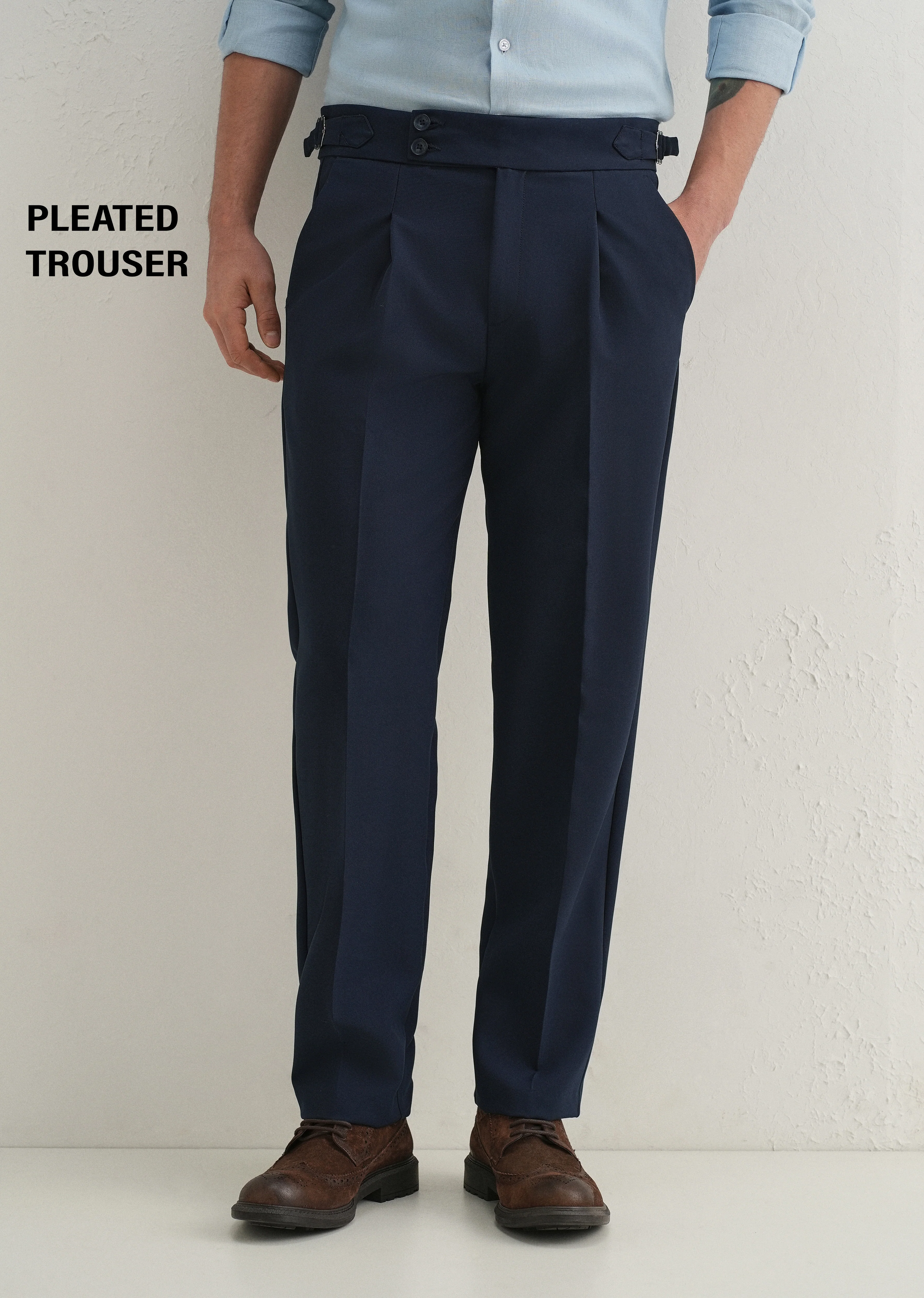Deep Navy Blue Pleated Gurkha Pant - Image 8