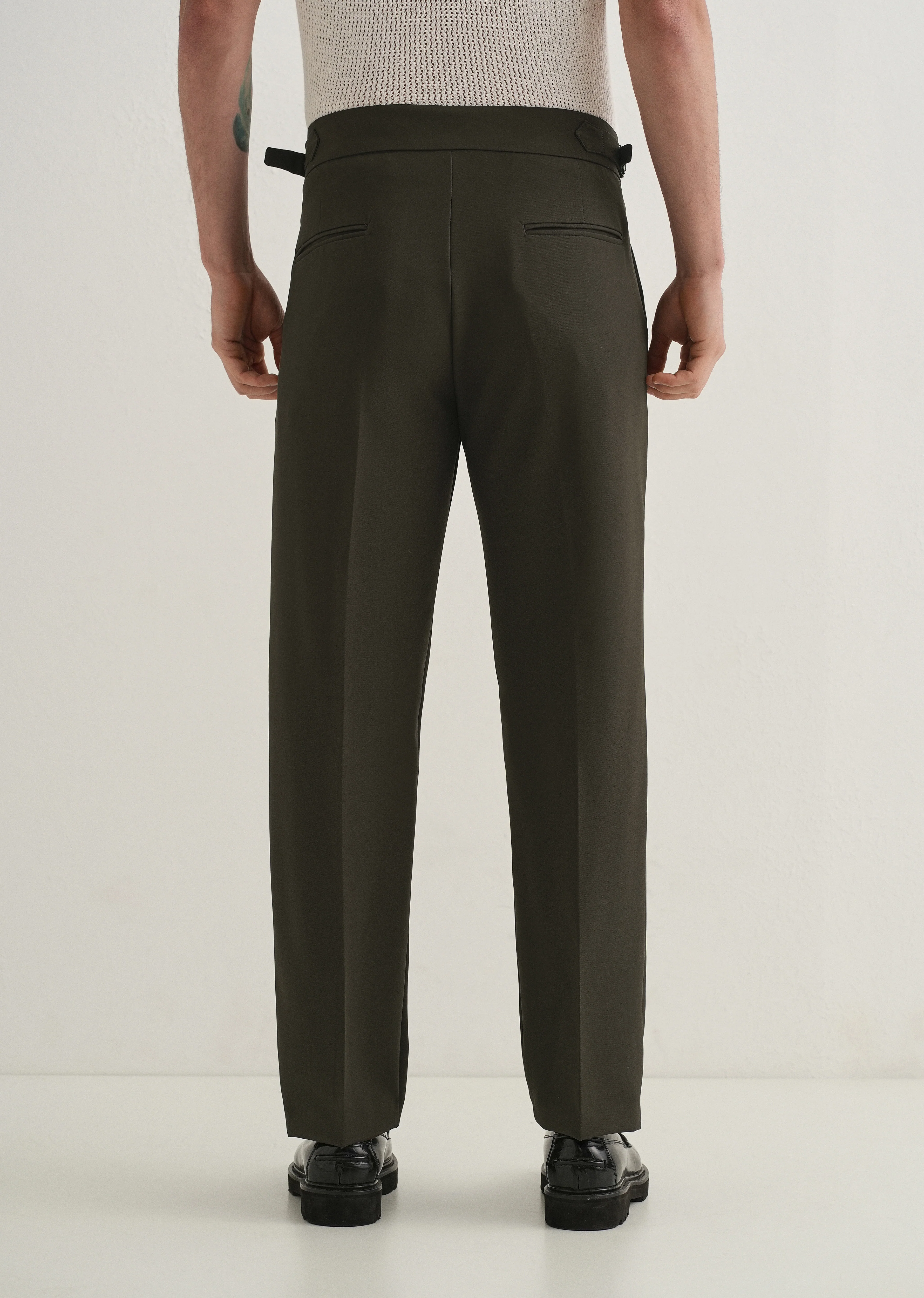 Deep Olive Pleated Gurkha Pant - Image 3