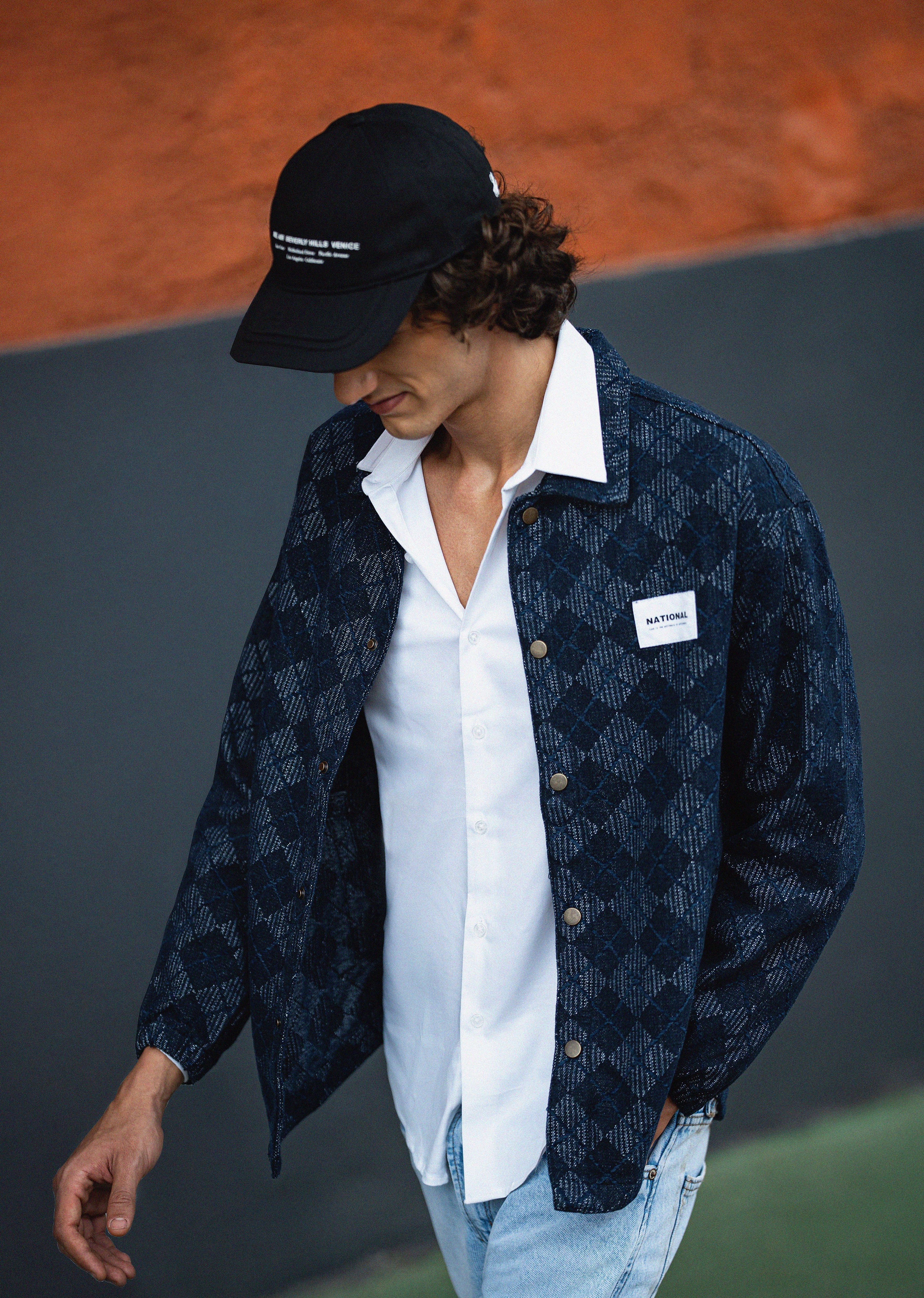 Diamond Pattern Denim Jacquard Jacket - Image 2