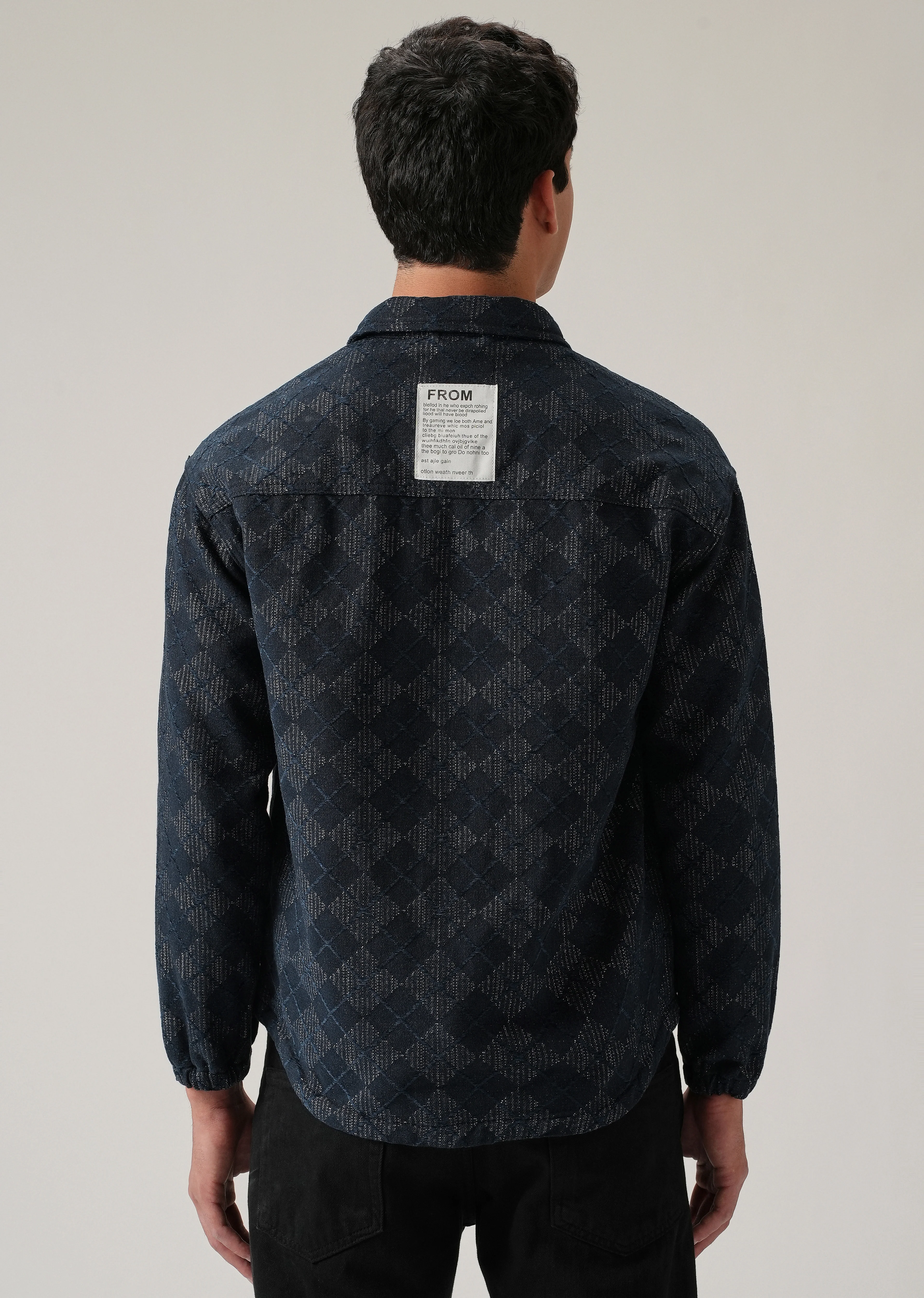 Diamond Pattern Denim Jacquard Jacket - Image 3