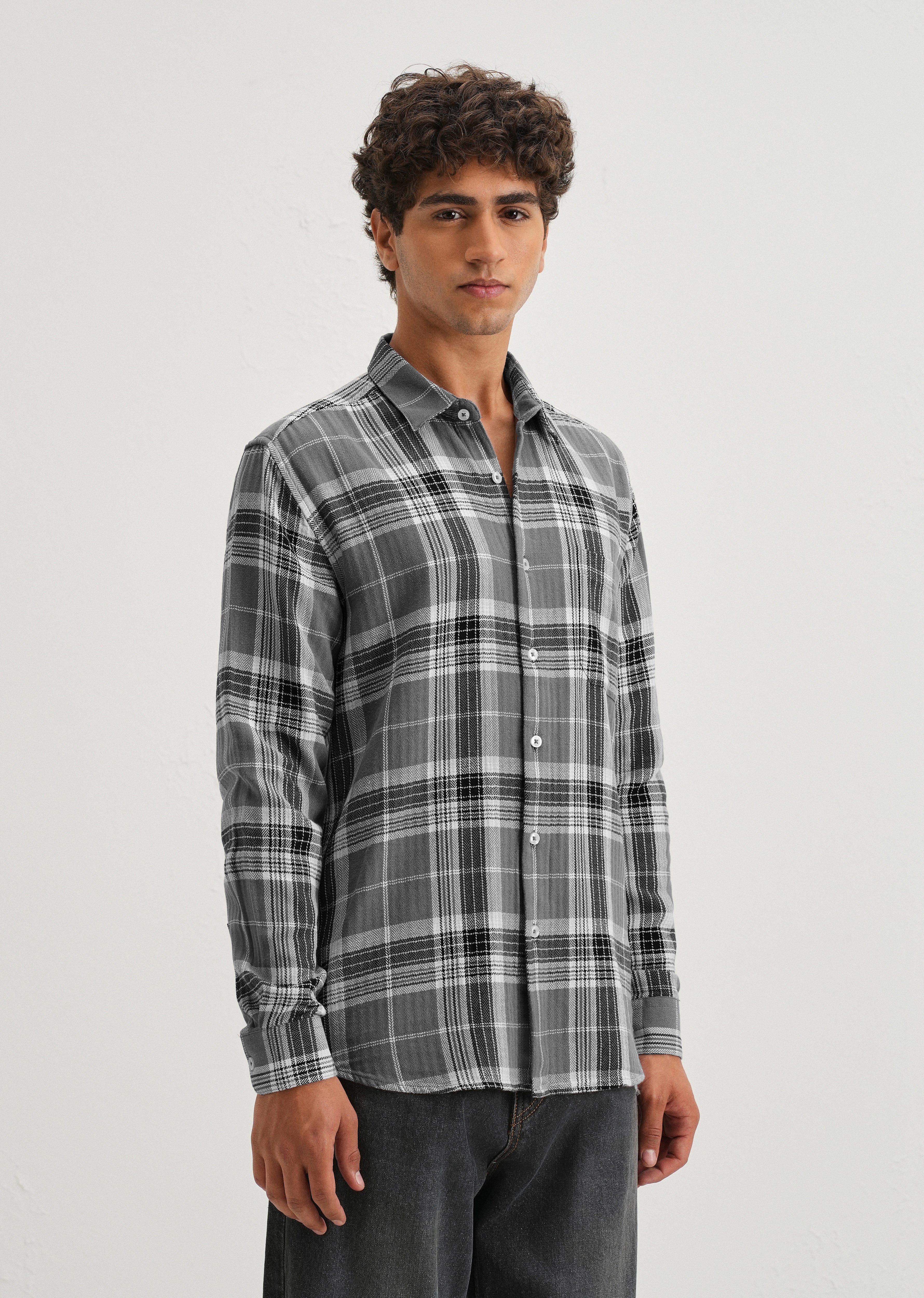 Dobby Ash Grey Check Shirt - Image 4