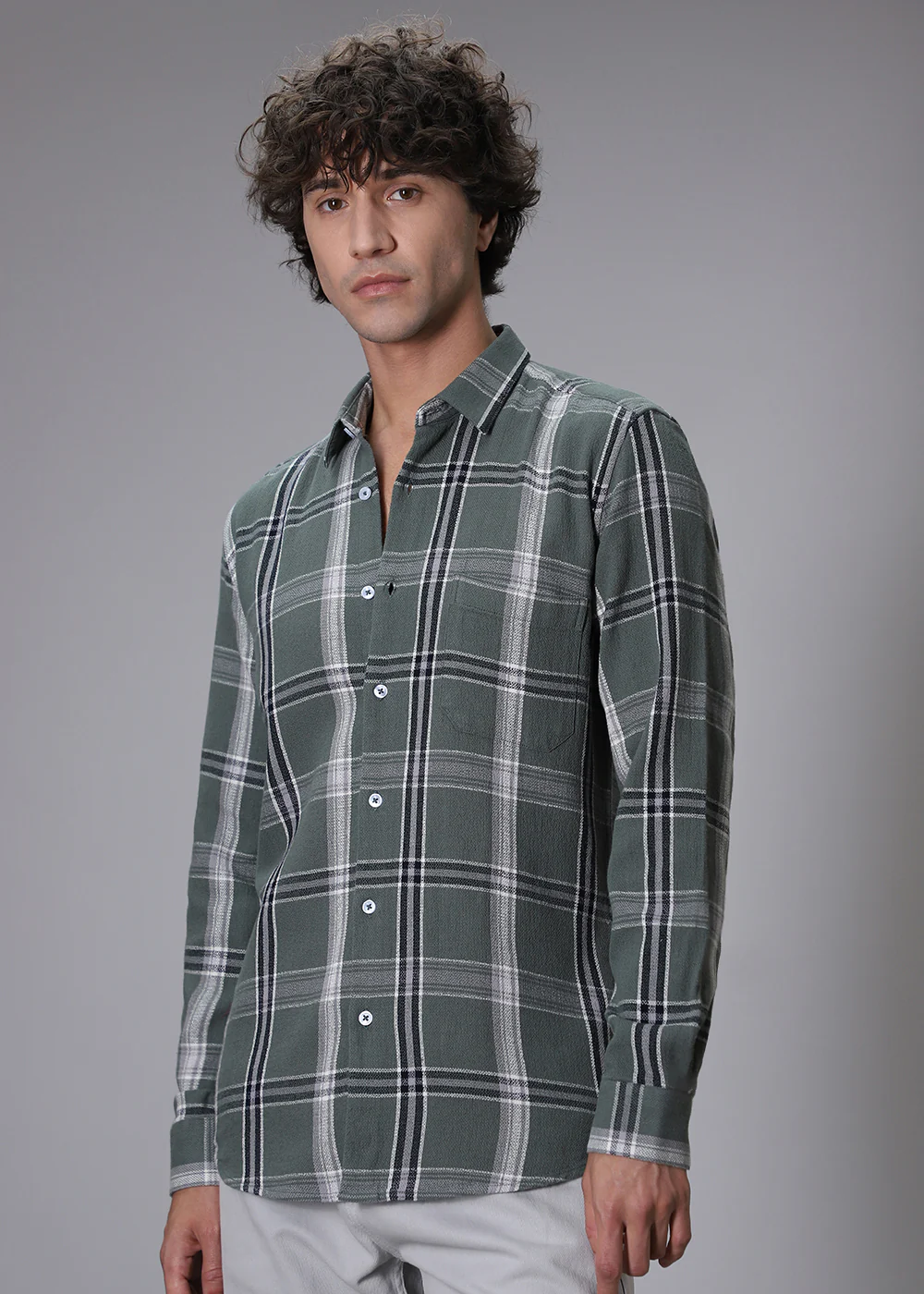 Dobby Check Olive Green Shirt - Image 3