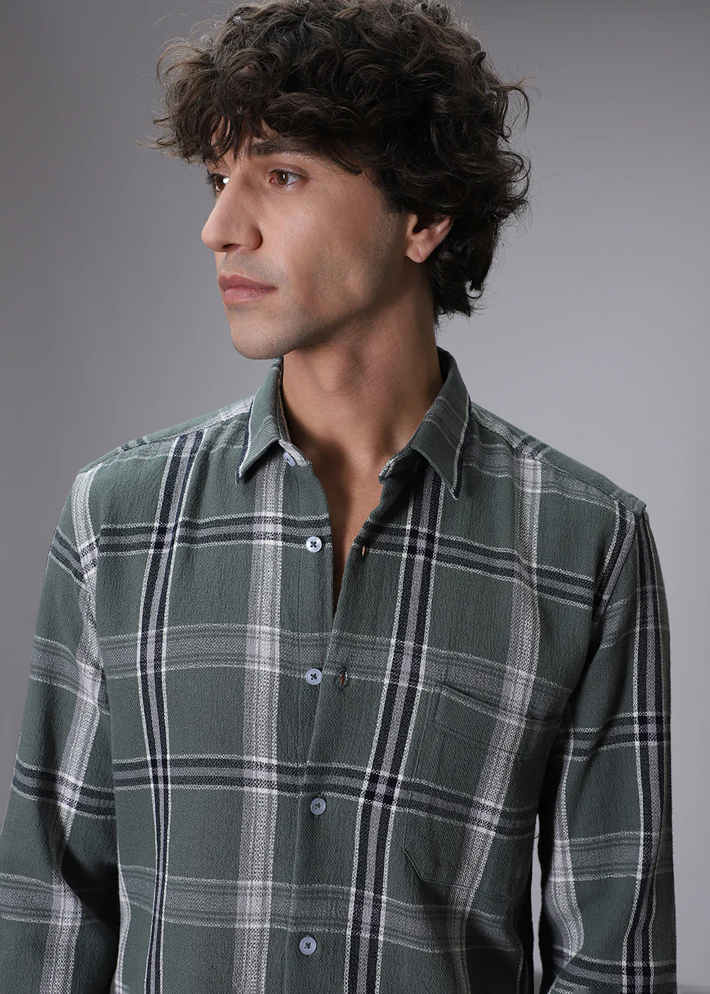 Dobby Check Olive Green Shirt - Image 5