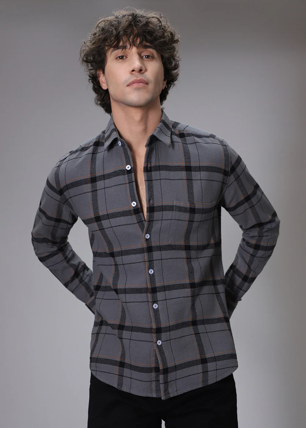 Dobby Steel Grey Check Shirt - Image 7