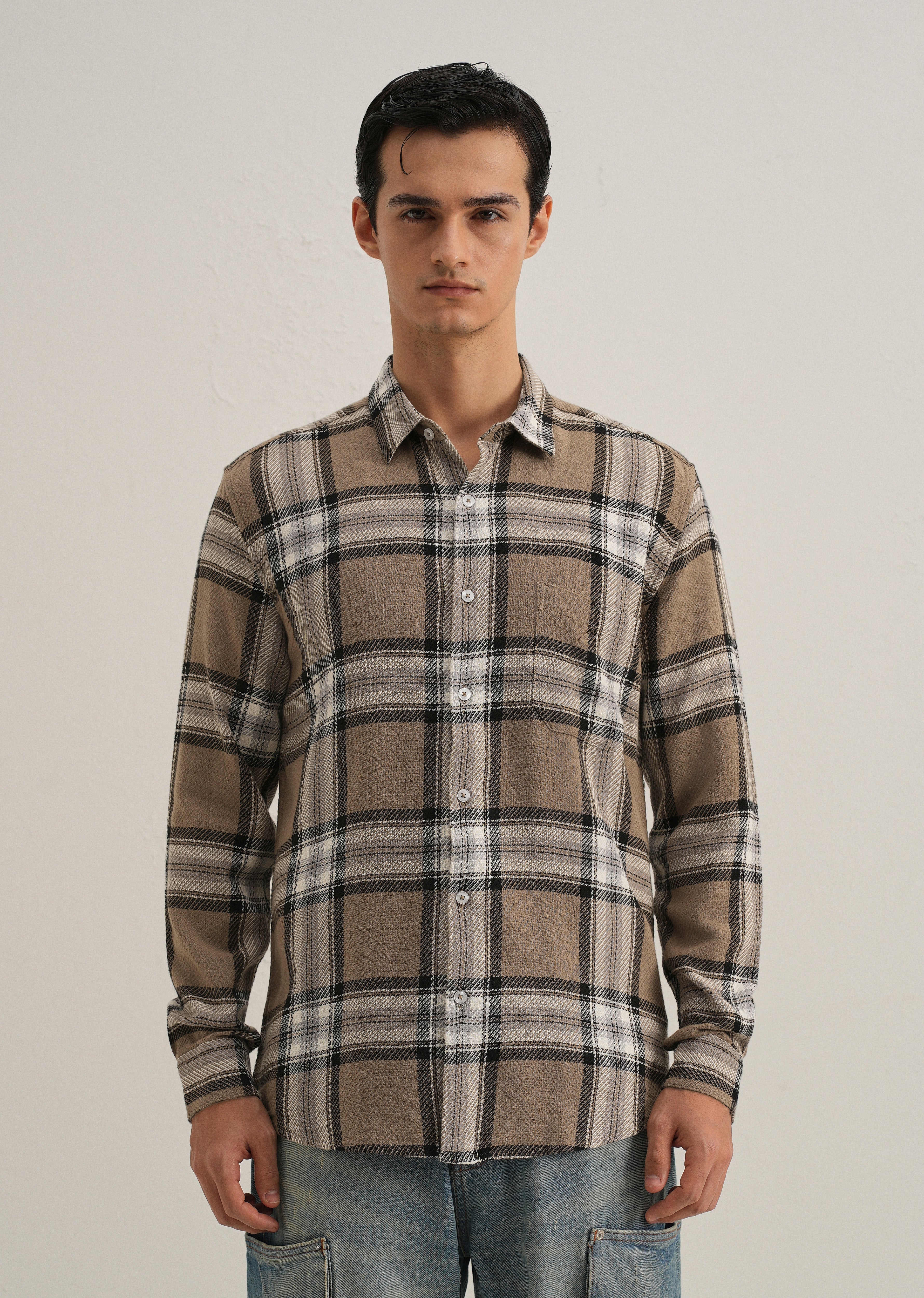 Dobby Check Stone Shirt - Image 3
