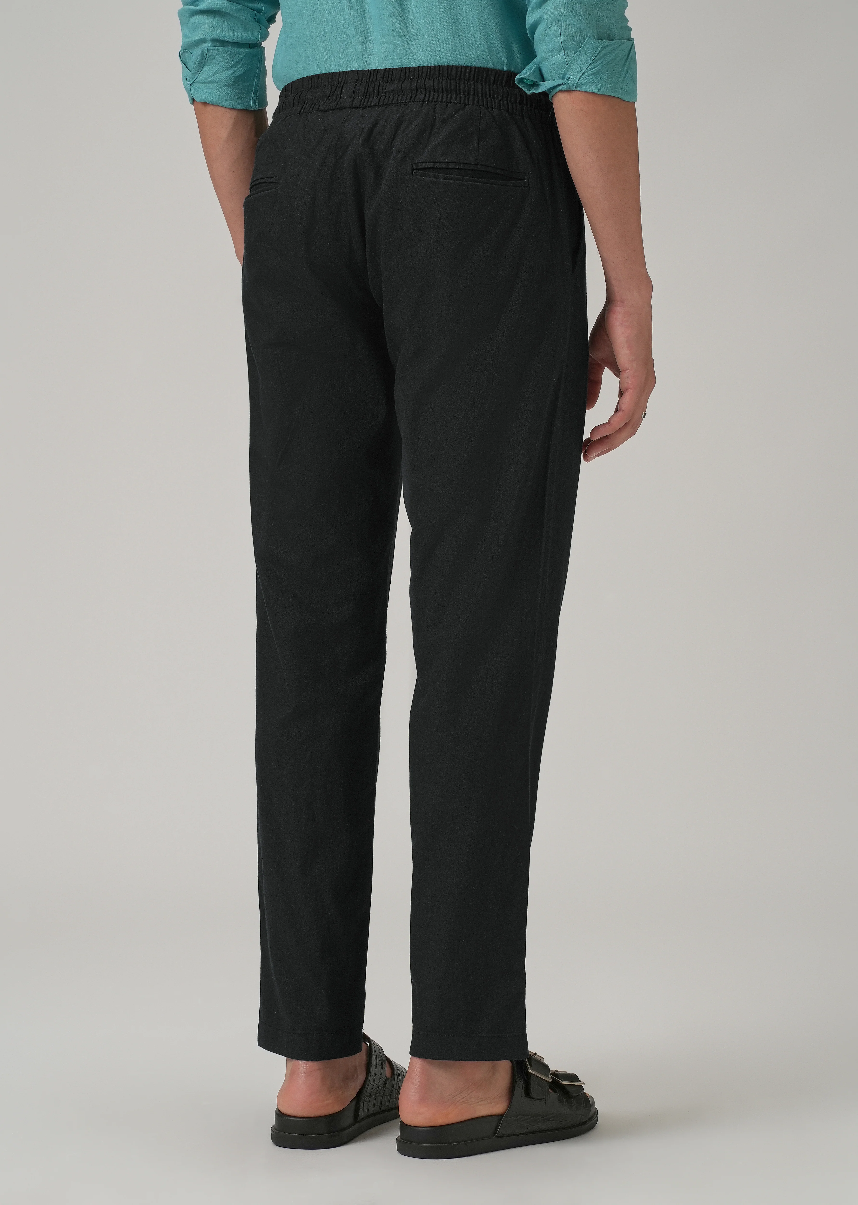 Drawstring Black Linen Pant - Image 2
