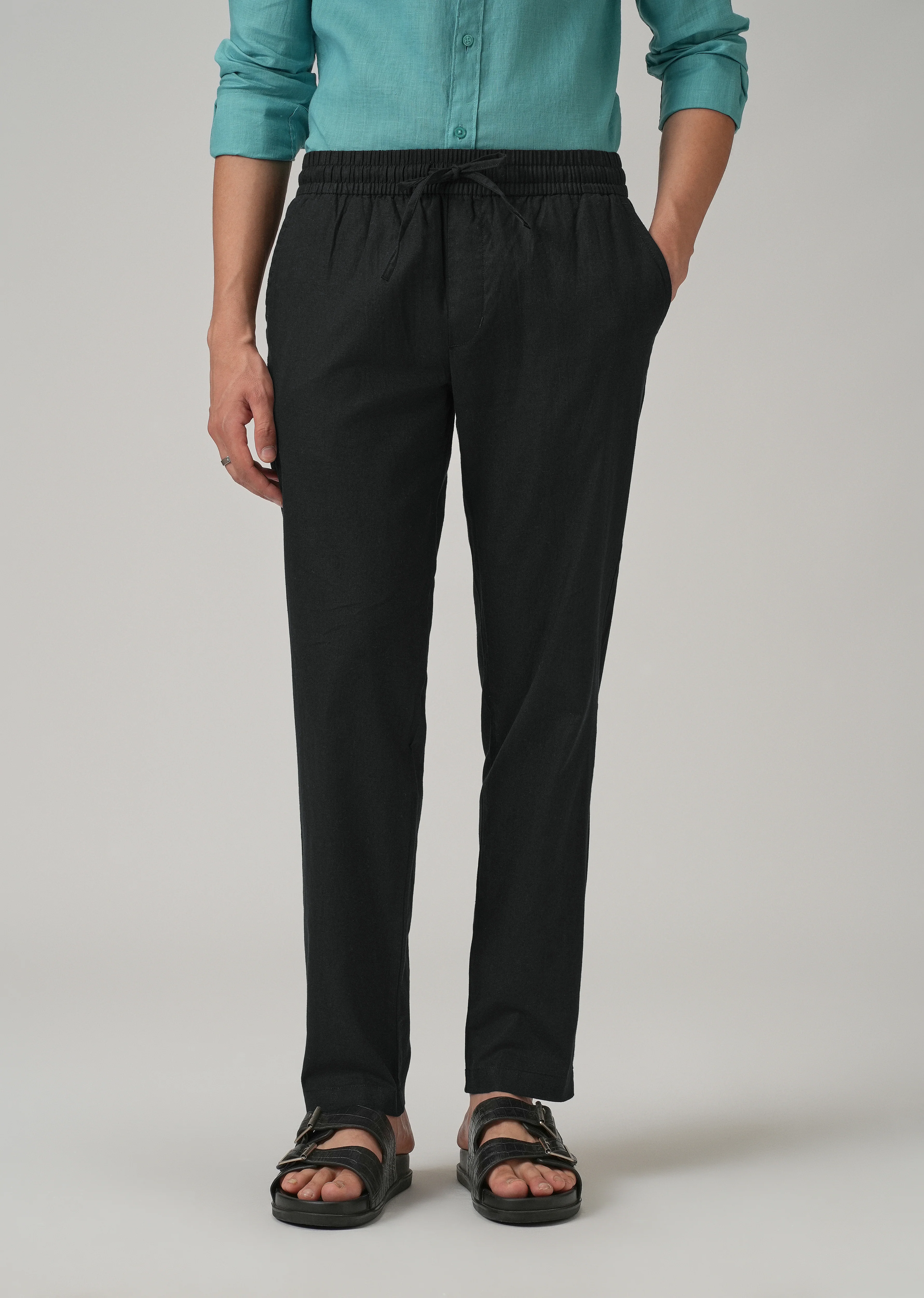 Drawstring Black Linen Pant - Image 3