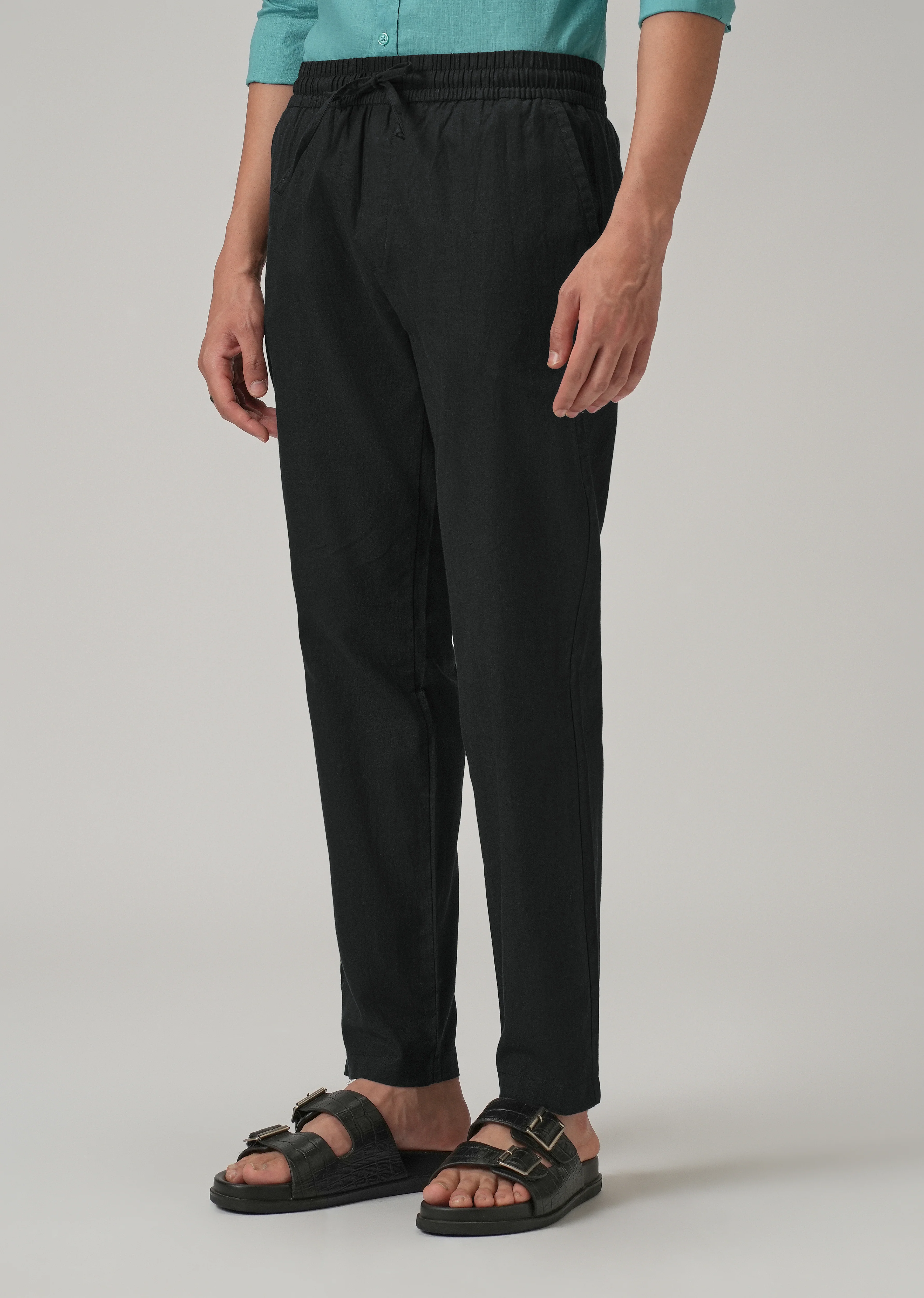 Drawstring Black Linen Pant - Image 4