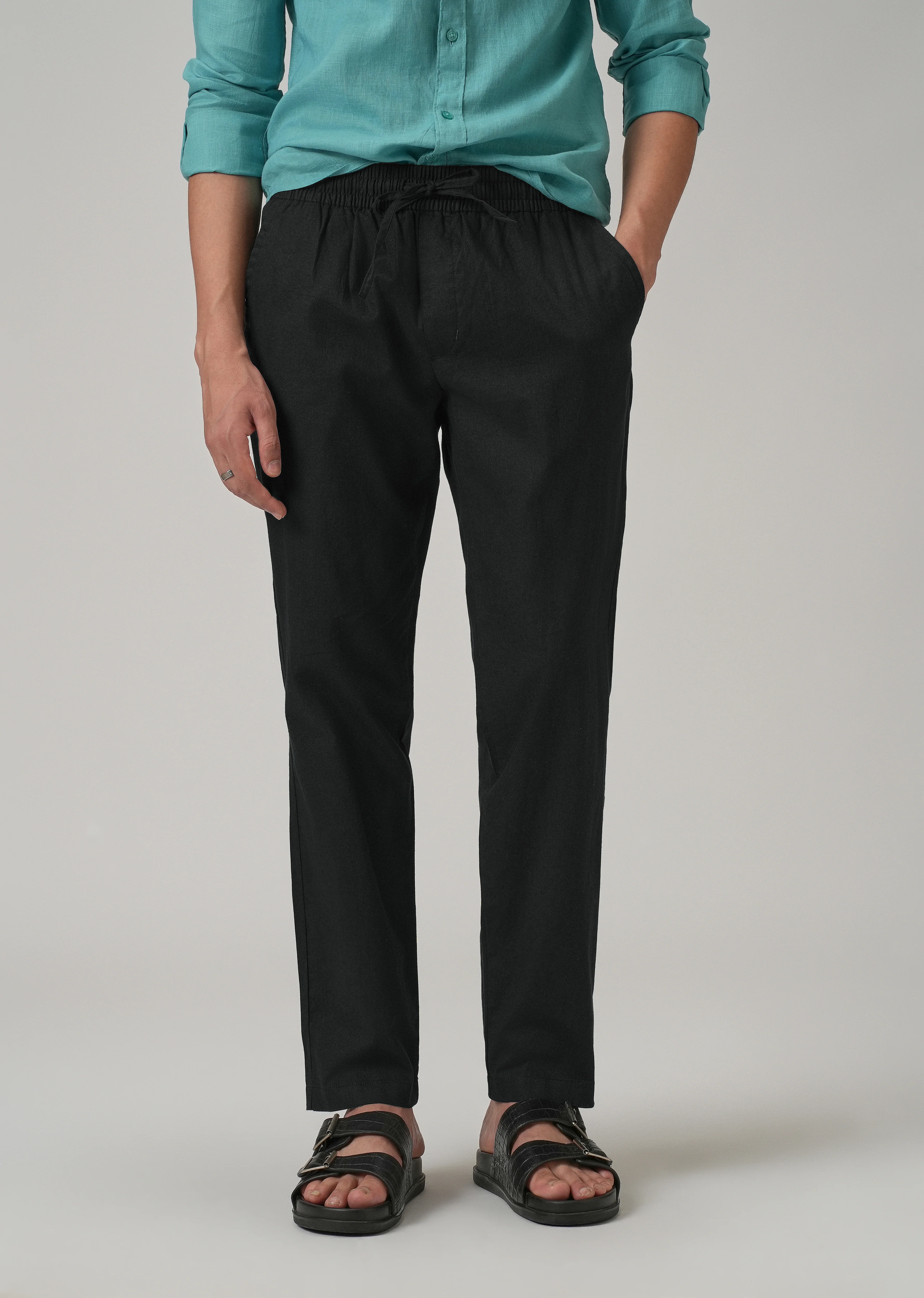 Drawstring Black Linen Pant - Image 7