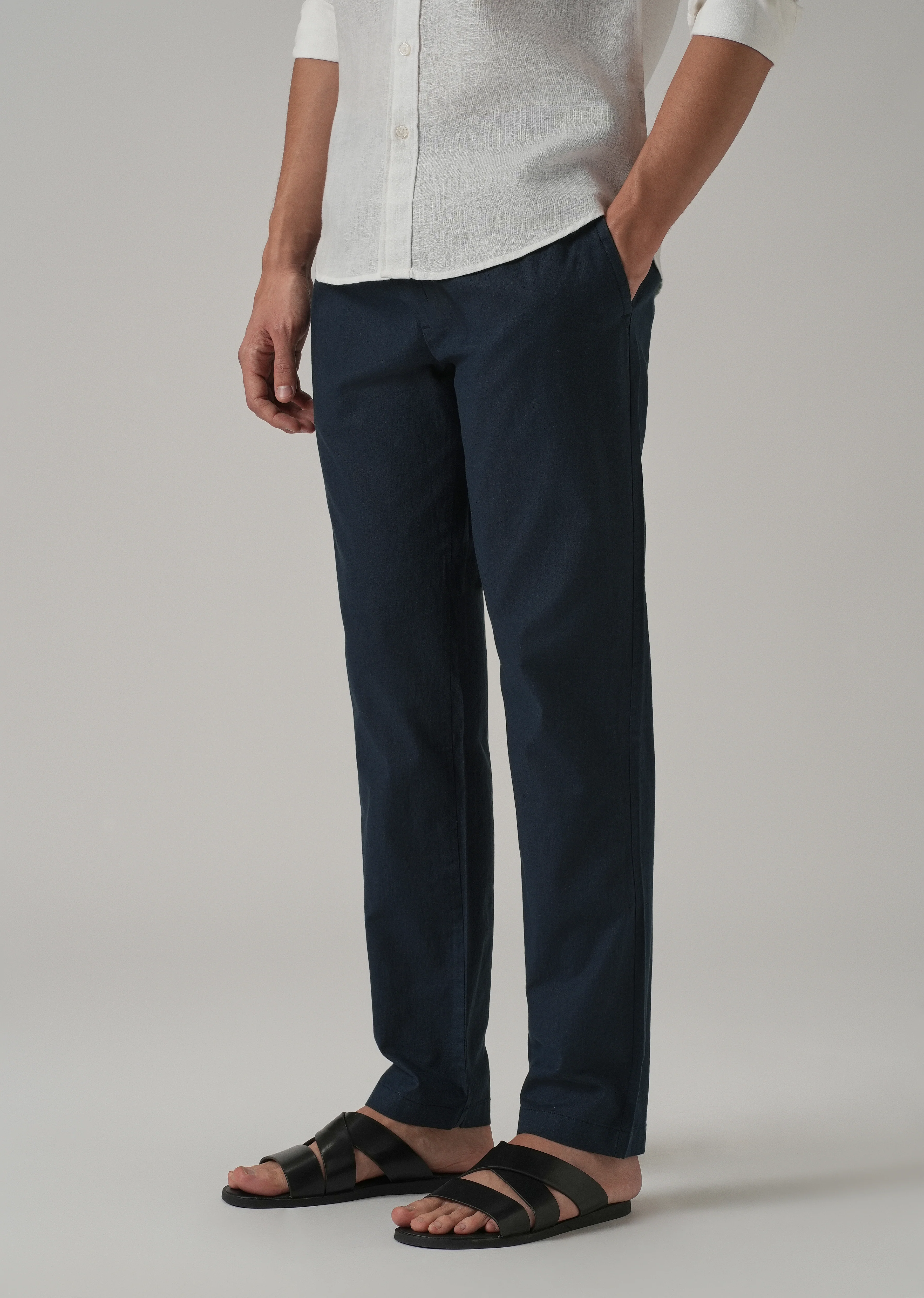 Drawstring Blue Linen Pant - Image 7