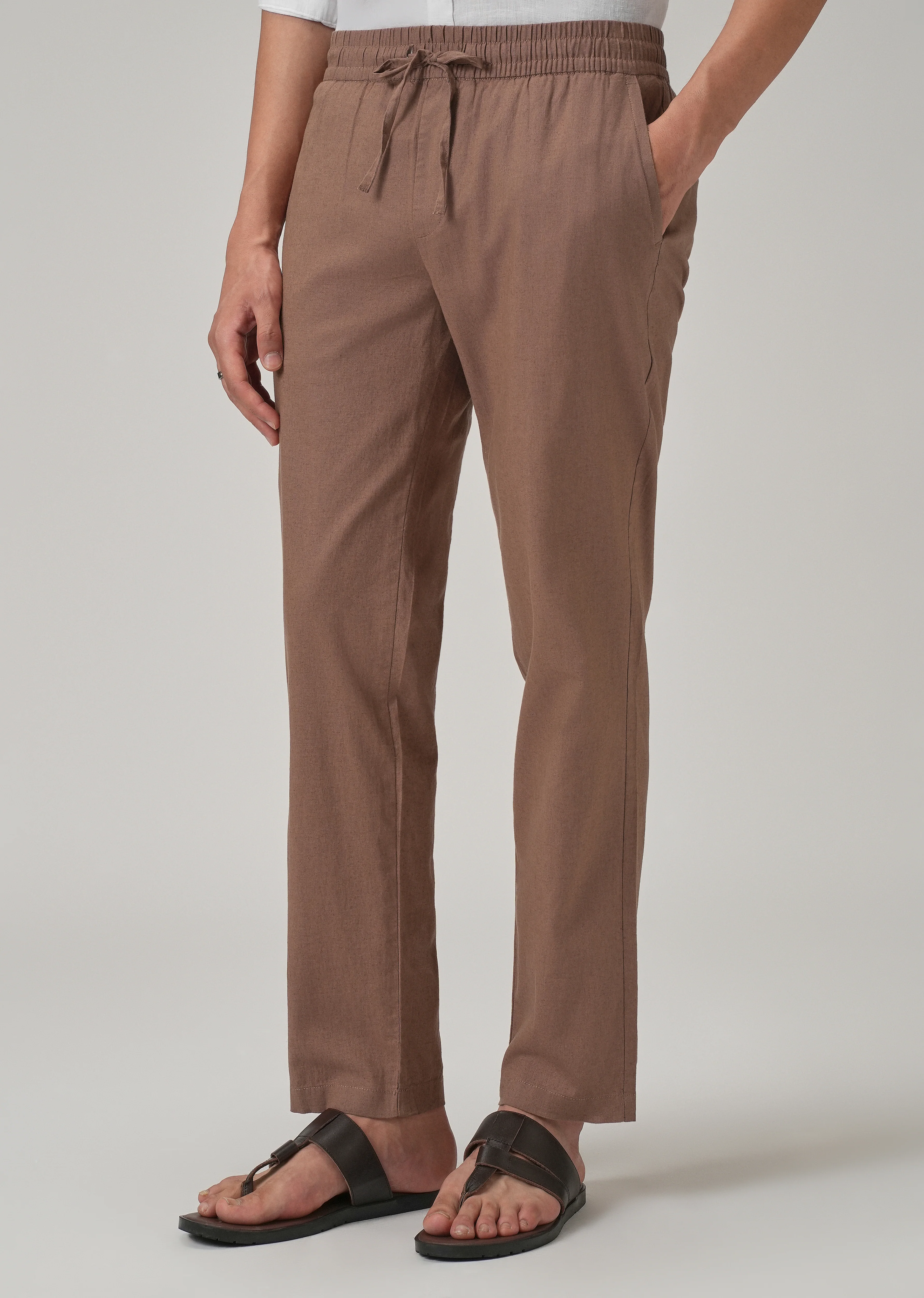 Drawstring Brown Linen Pant - Image 4