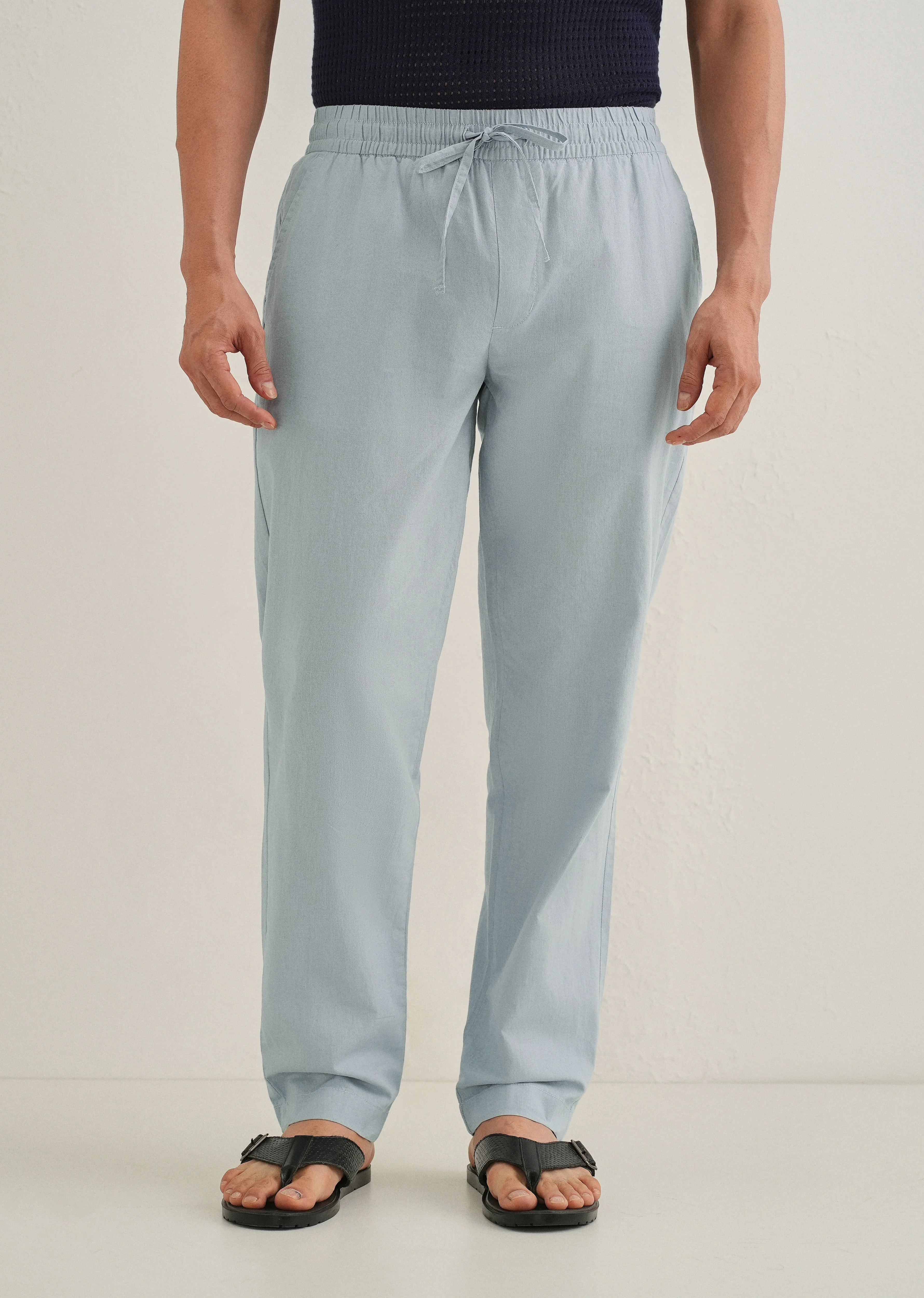 Drawstring Light Blue Linen Pant - Image 4