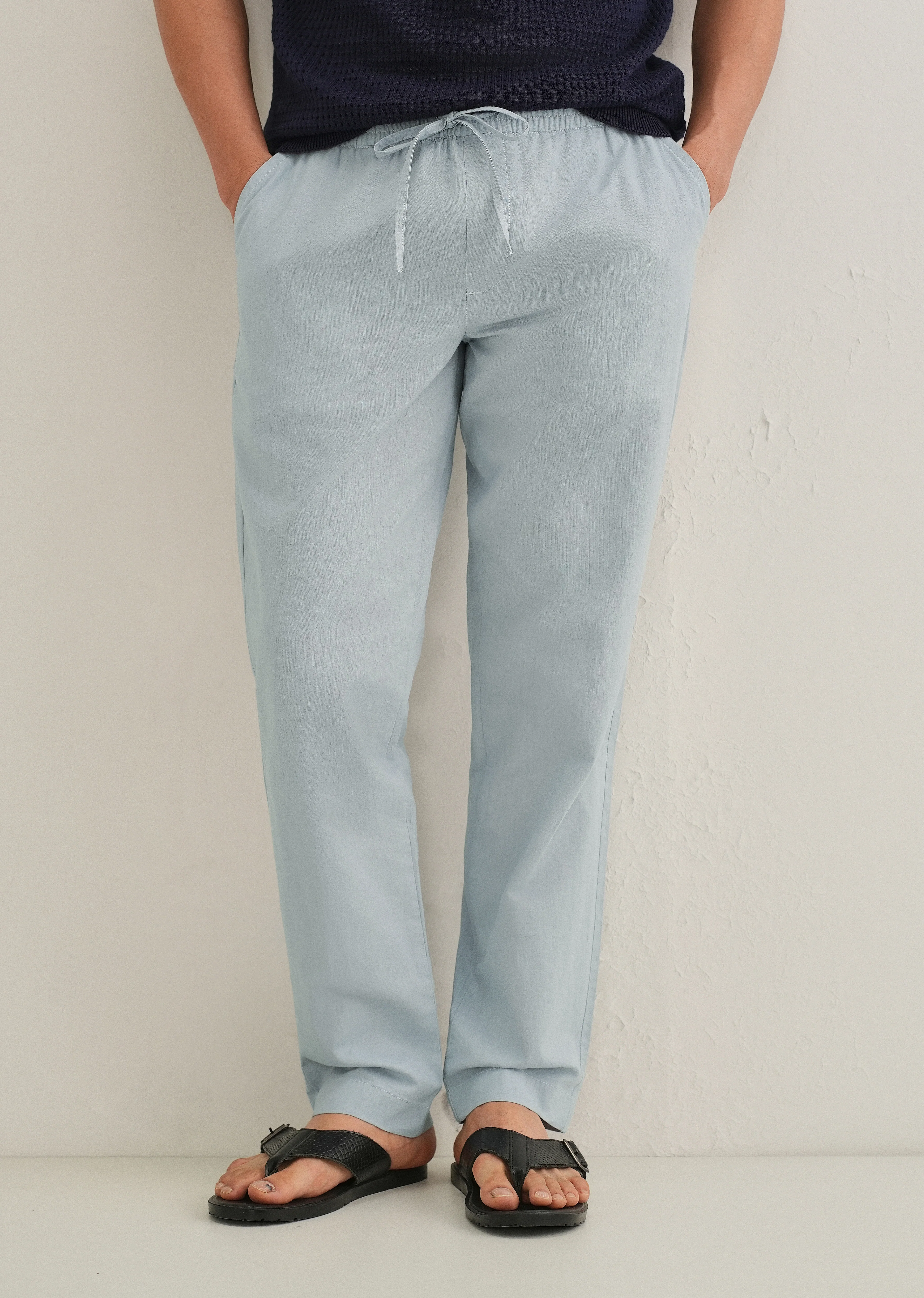 Drawstring Light Blue Linen Pant - Image 7