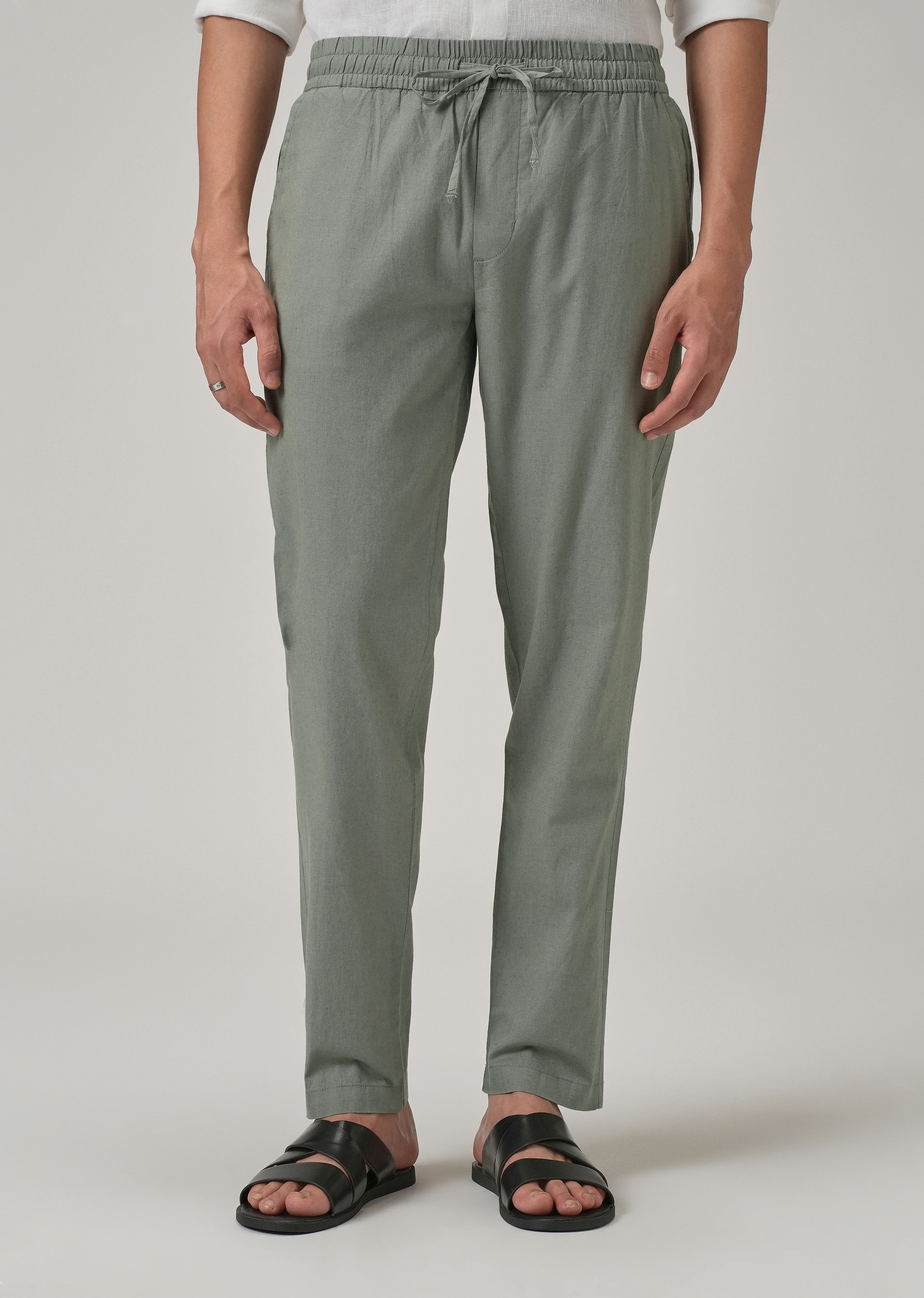 Drawstring Olive Grey Linen Pant - Image 3