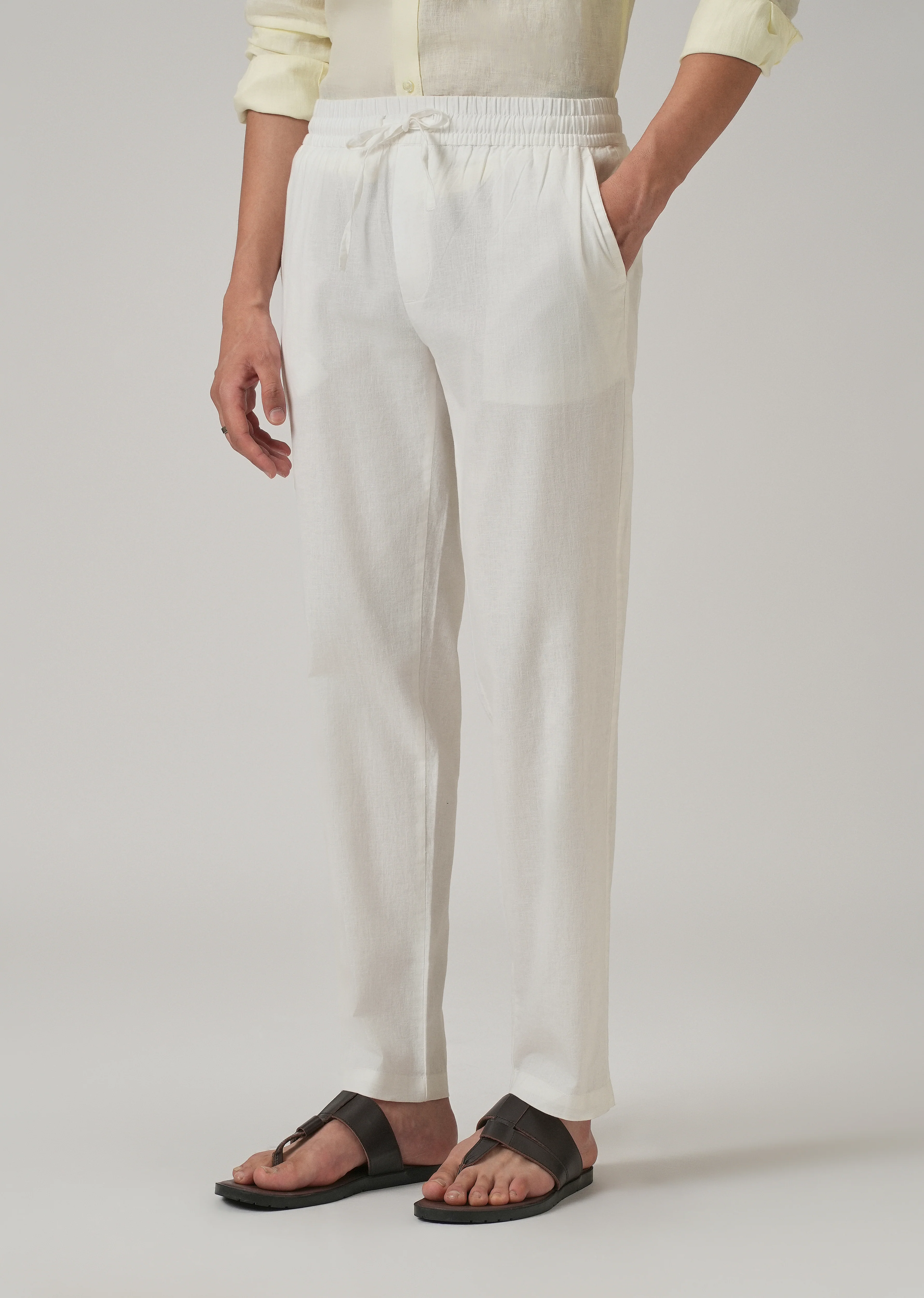Drawstring White Linen Pant - Image 4