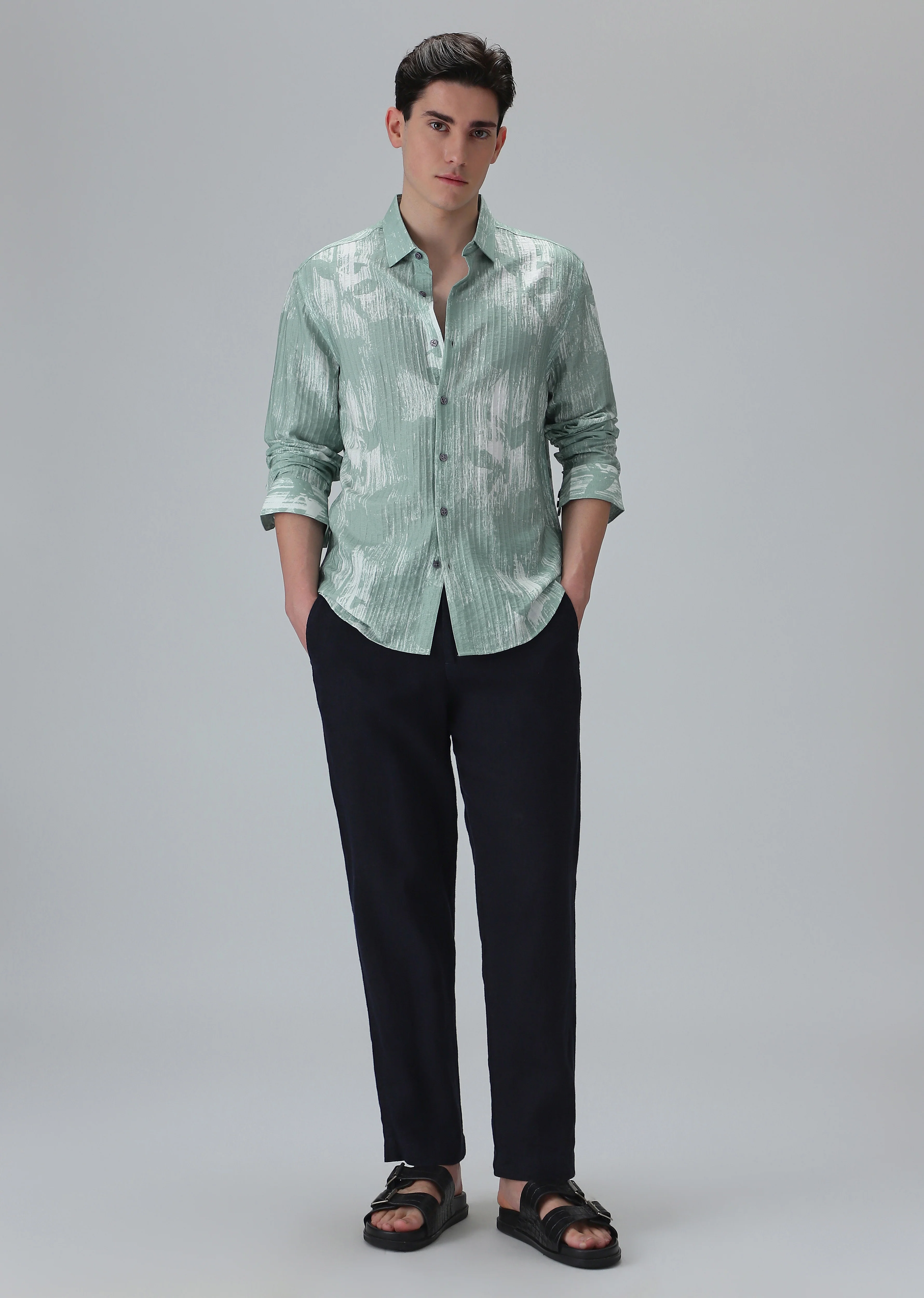 Dual Tone  Green Printed Shirt - Image 6