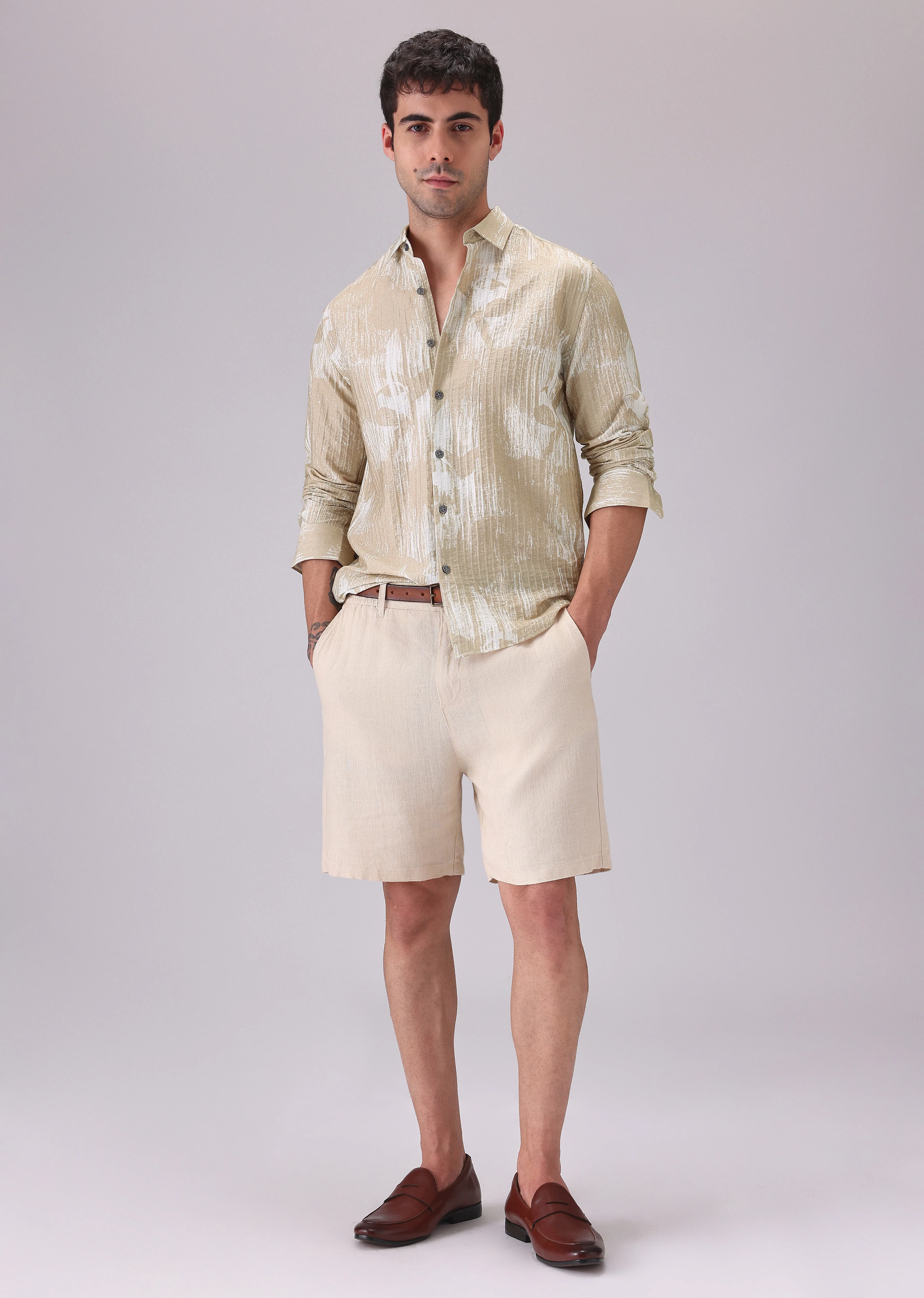 Dual Tone Beige Printed Shirt - Image 6