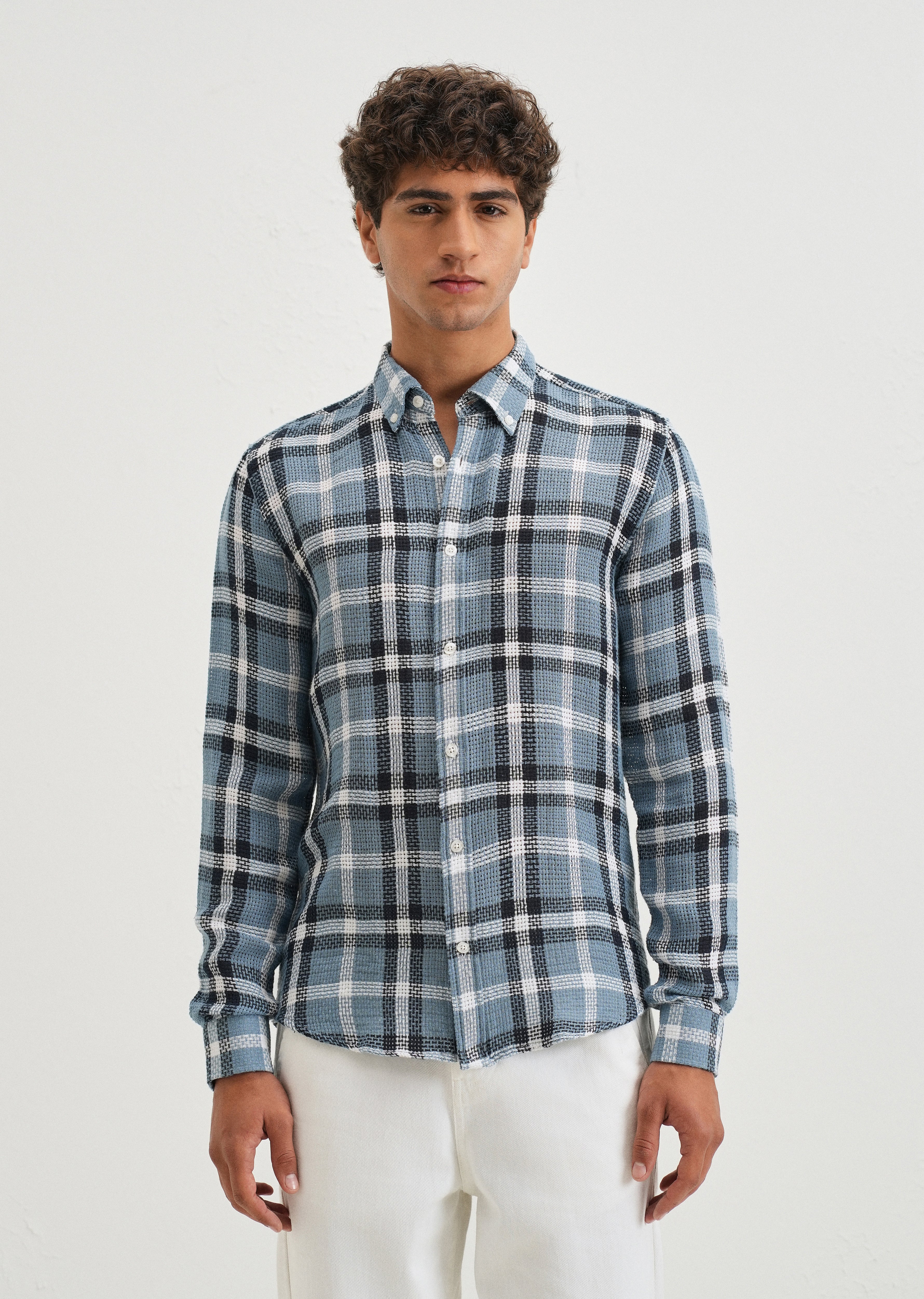 Dulet Blue Check Shirt - Image 3
