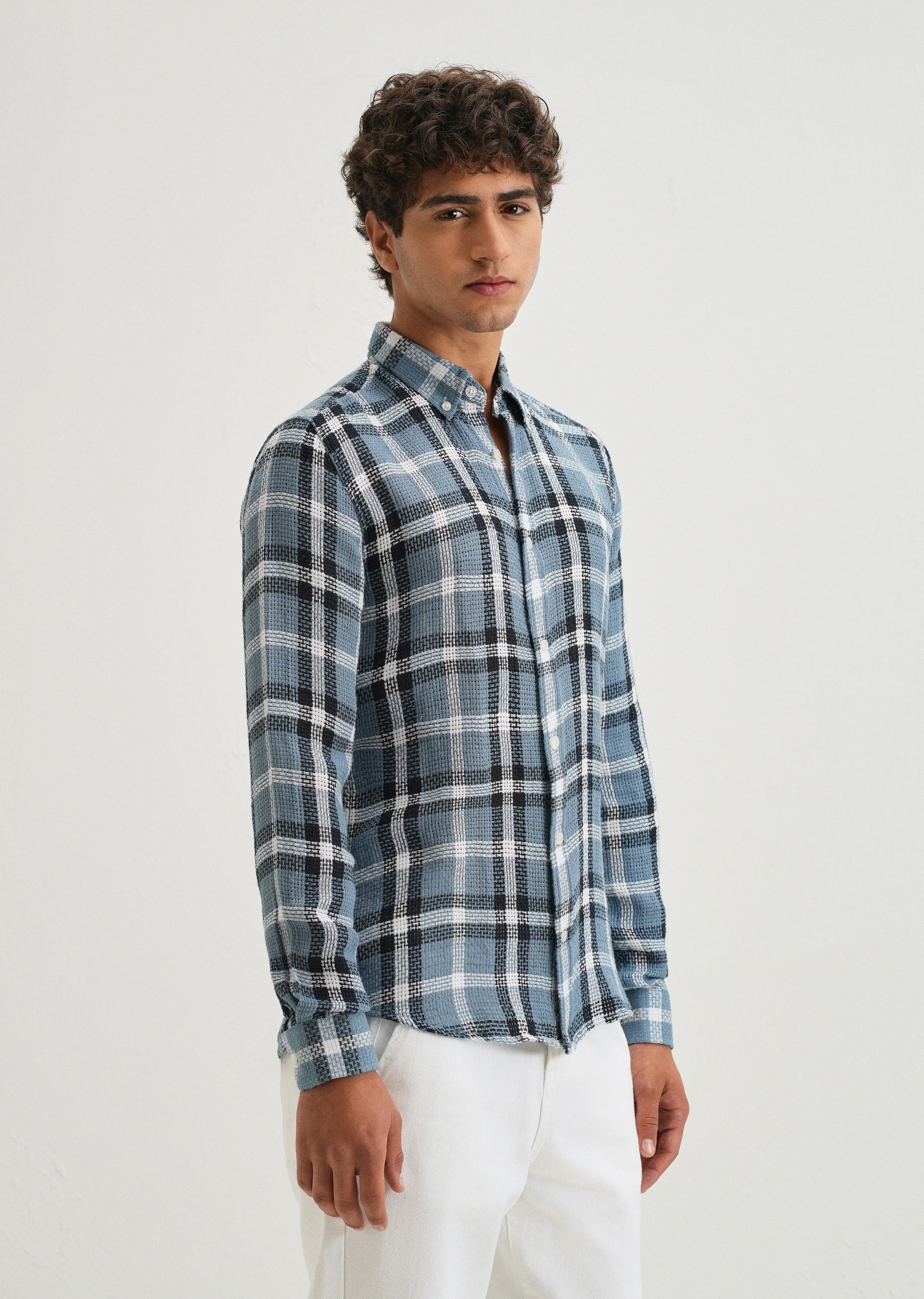 Dulet Blue Check Shirt - Image 4