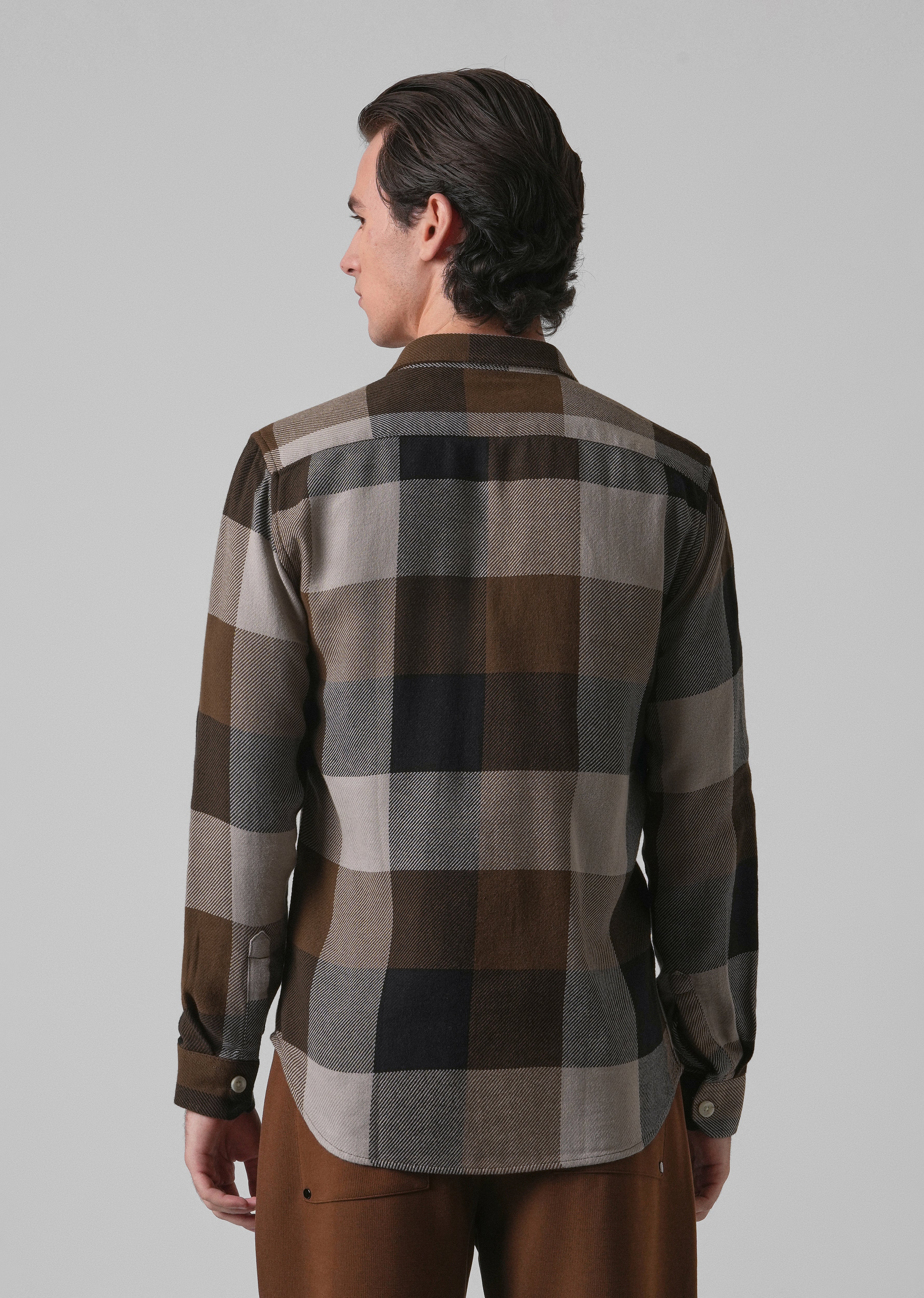 Dusky Brown Brushed Cotton Check Shirt - Image 2