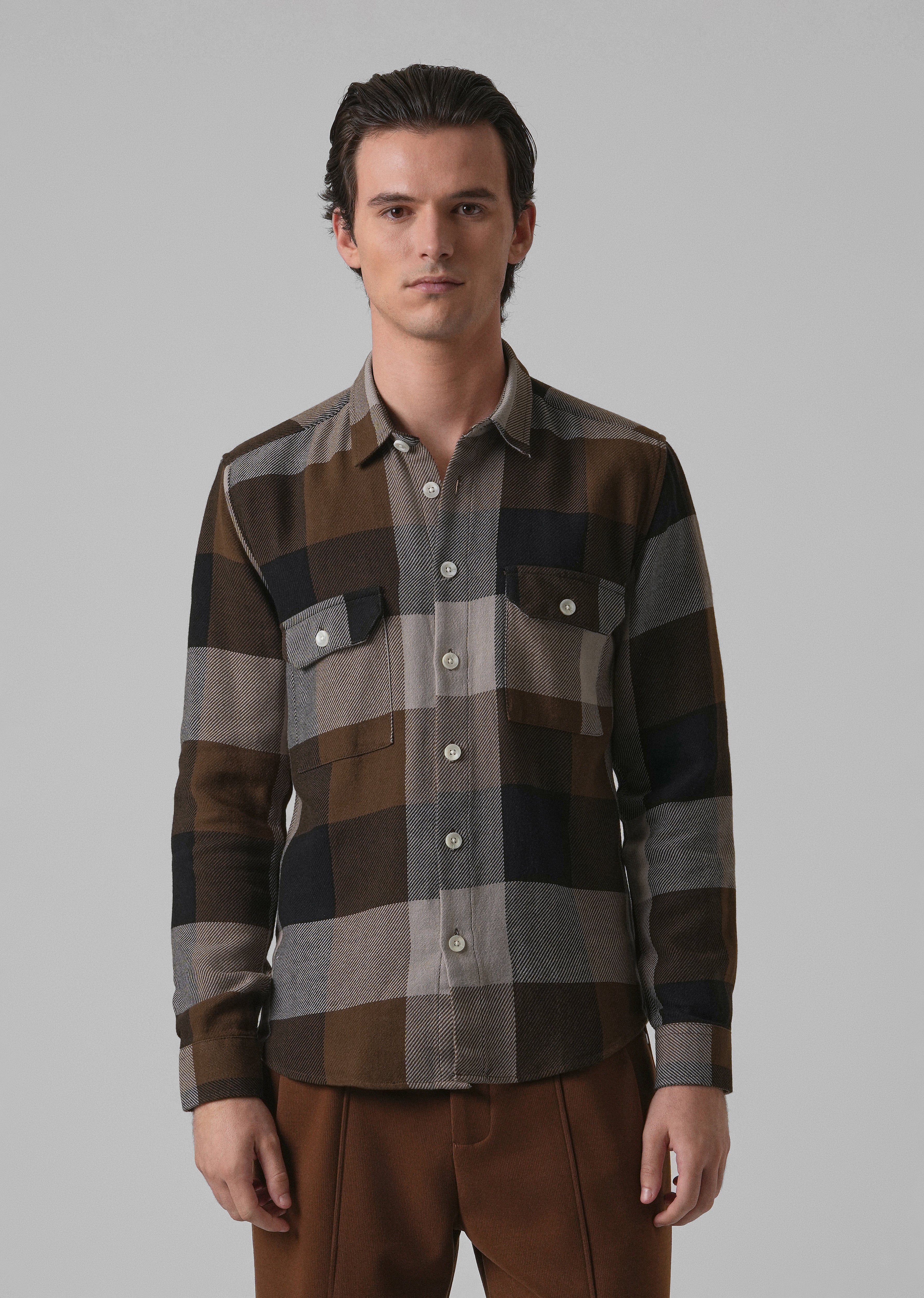 Dusky Brown Brushed Cotton Check Shirt - Image 4