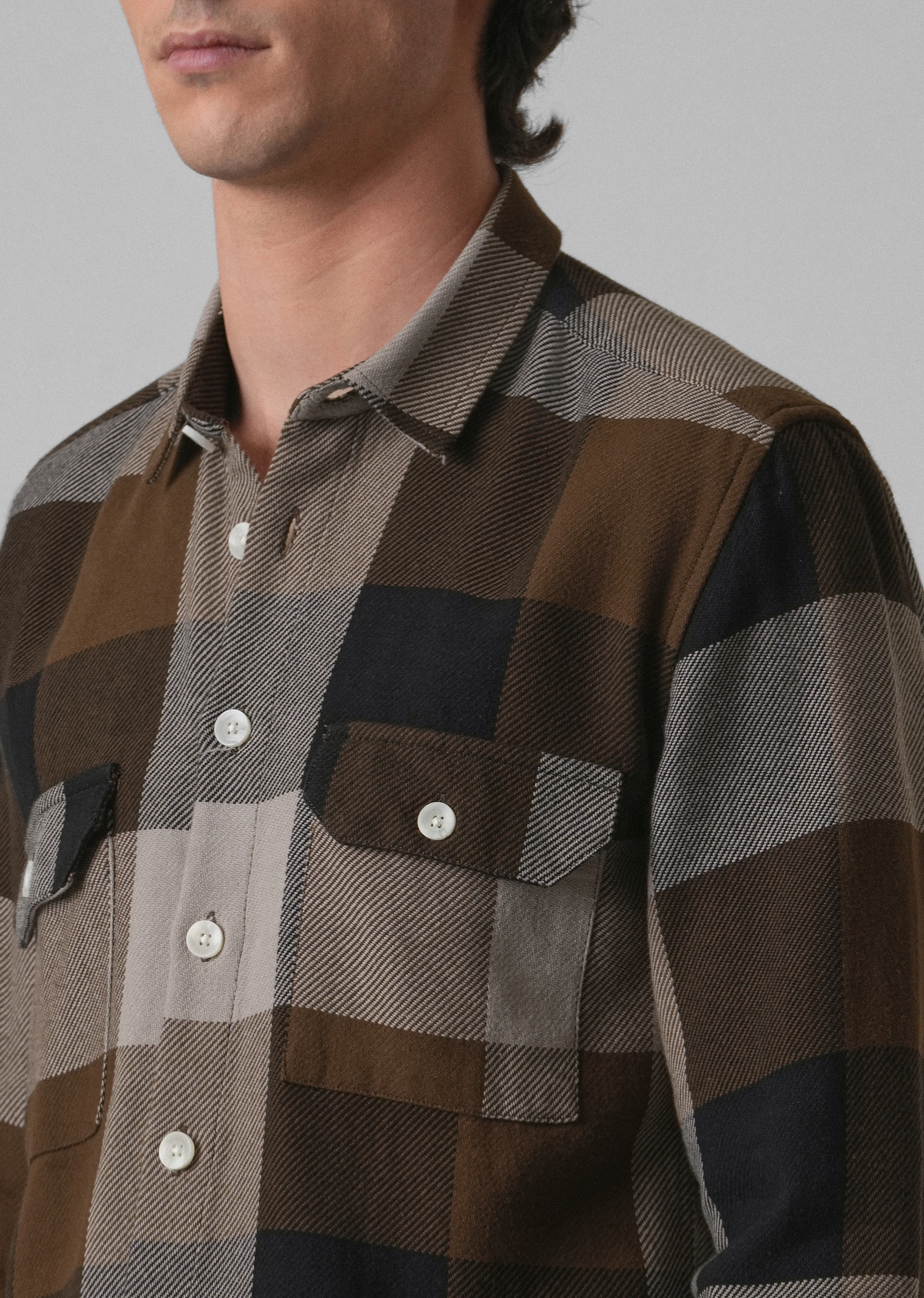 Dusky Brown Brushed Cotton Check Shirt - Image 5