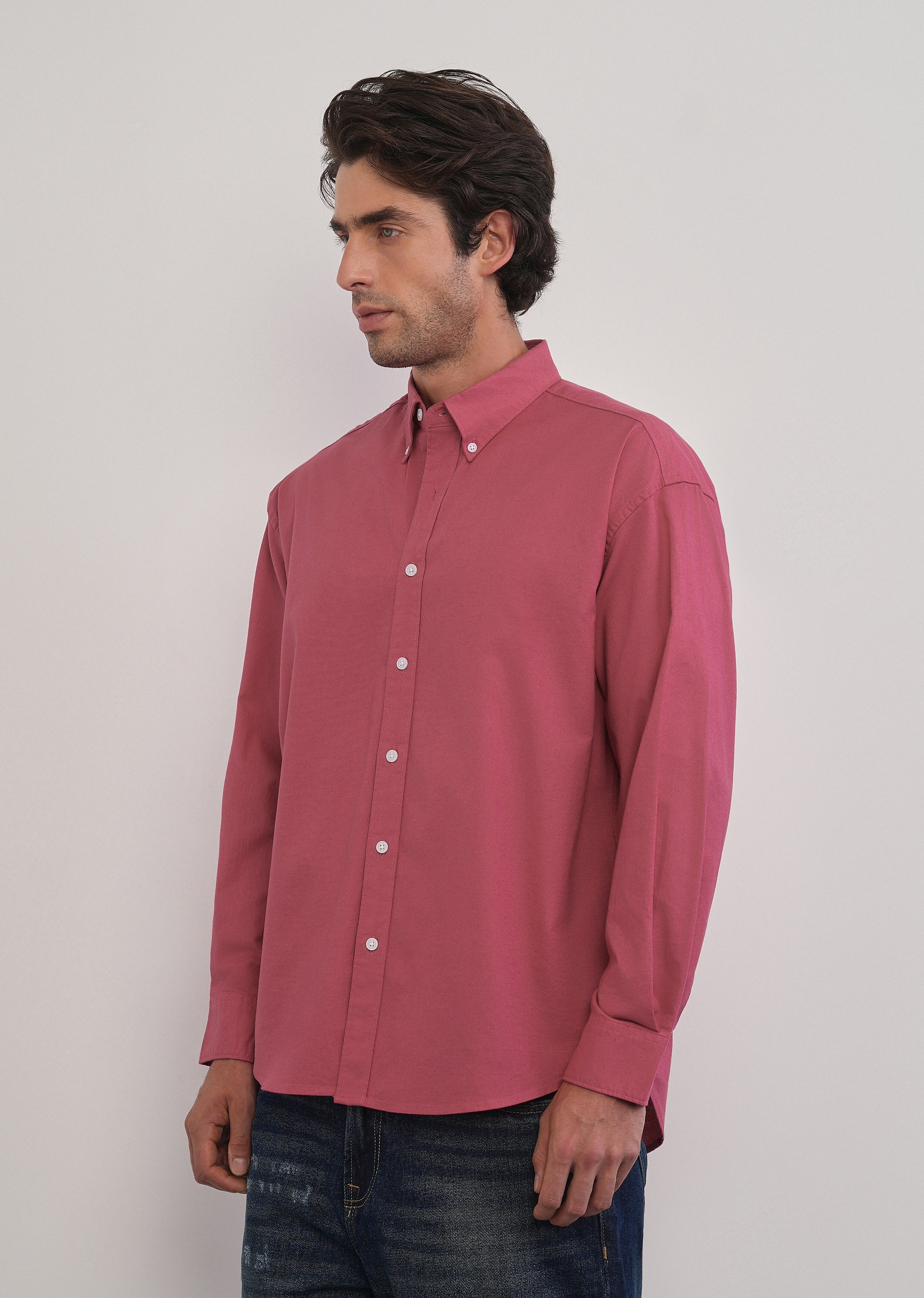 Dusty Rose Cotton Stretch Oversized Shirt - Image 4
