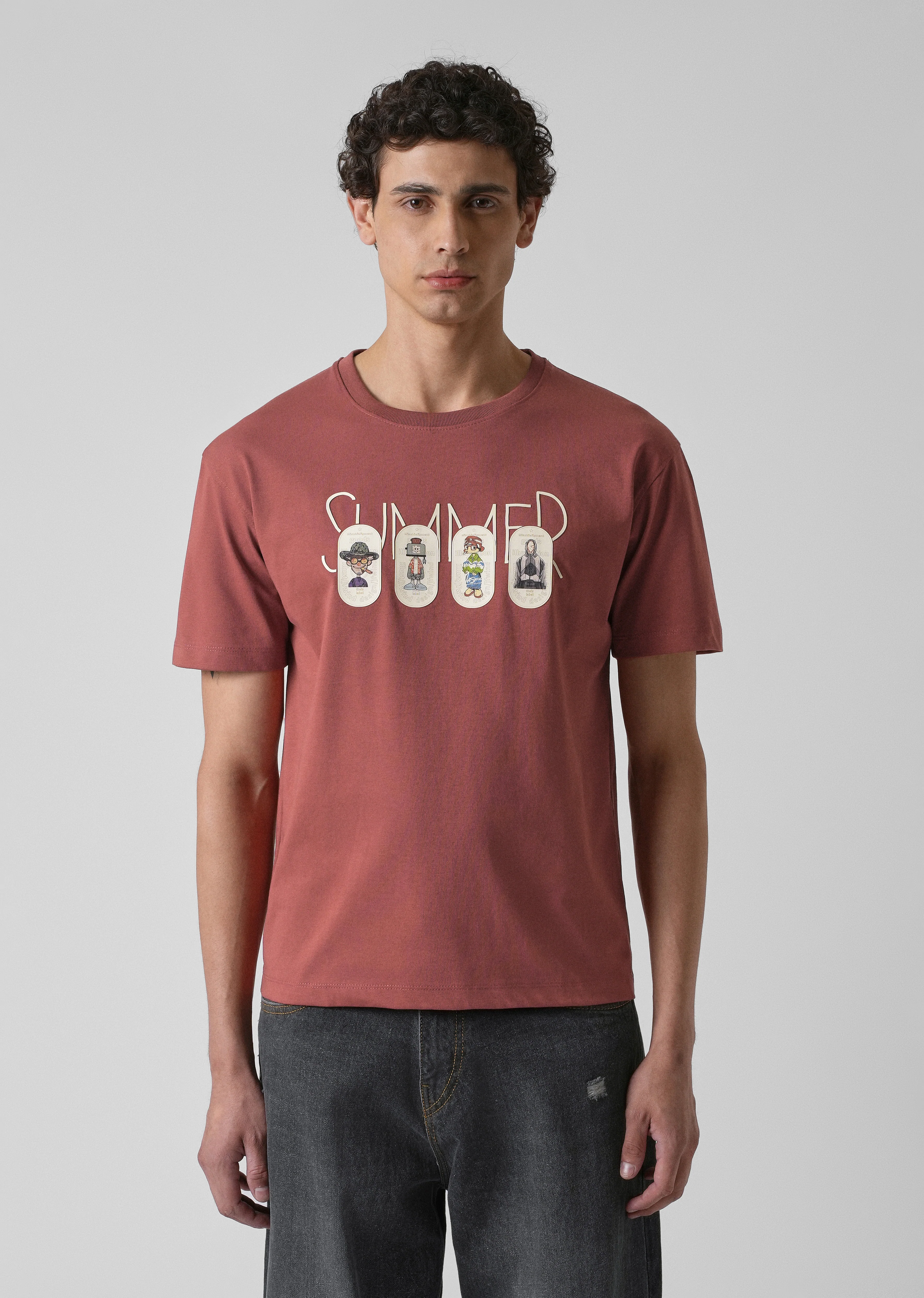 Dusty Rose Printed Slim Fit T-shirt - Image 3
